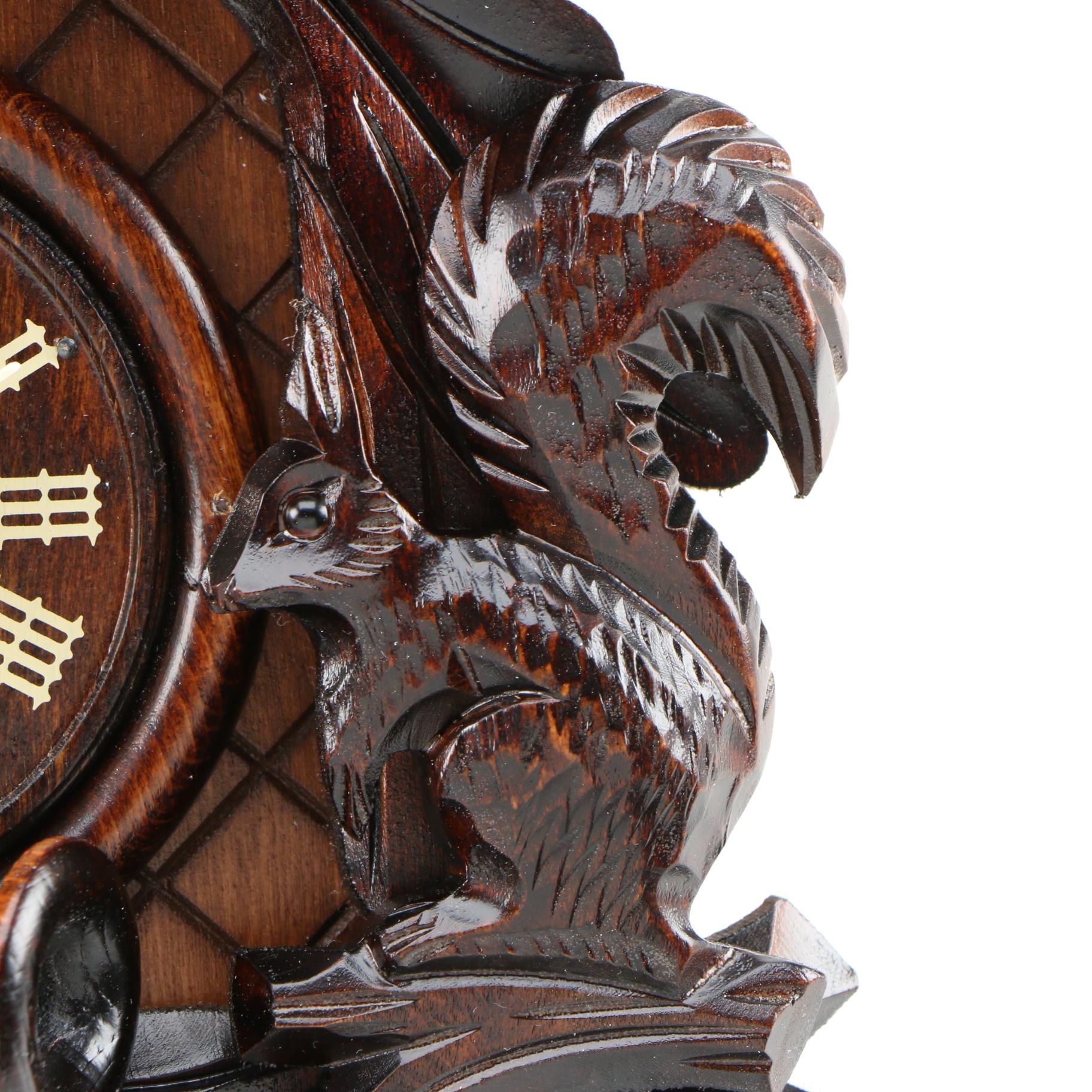 Hubert Herr German Black Forest  Decorative Leaf and Squirrel Motif Cuckoo Clock