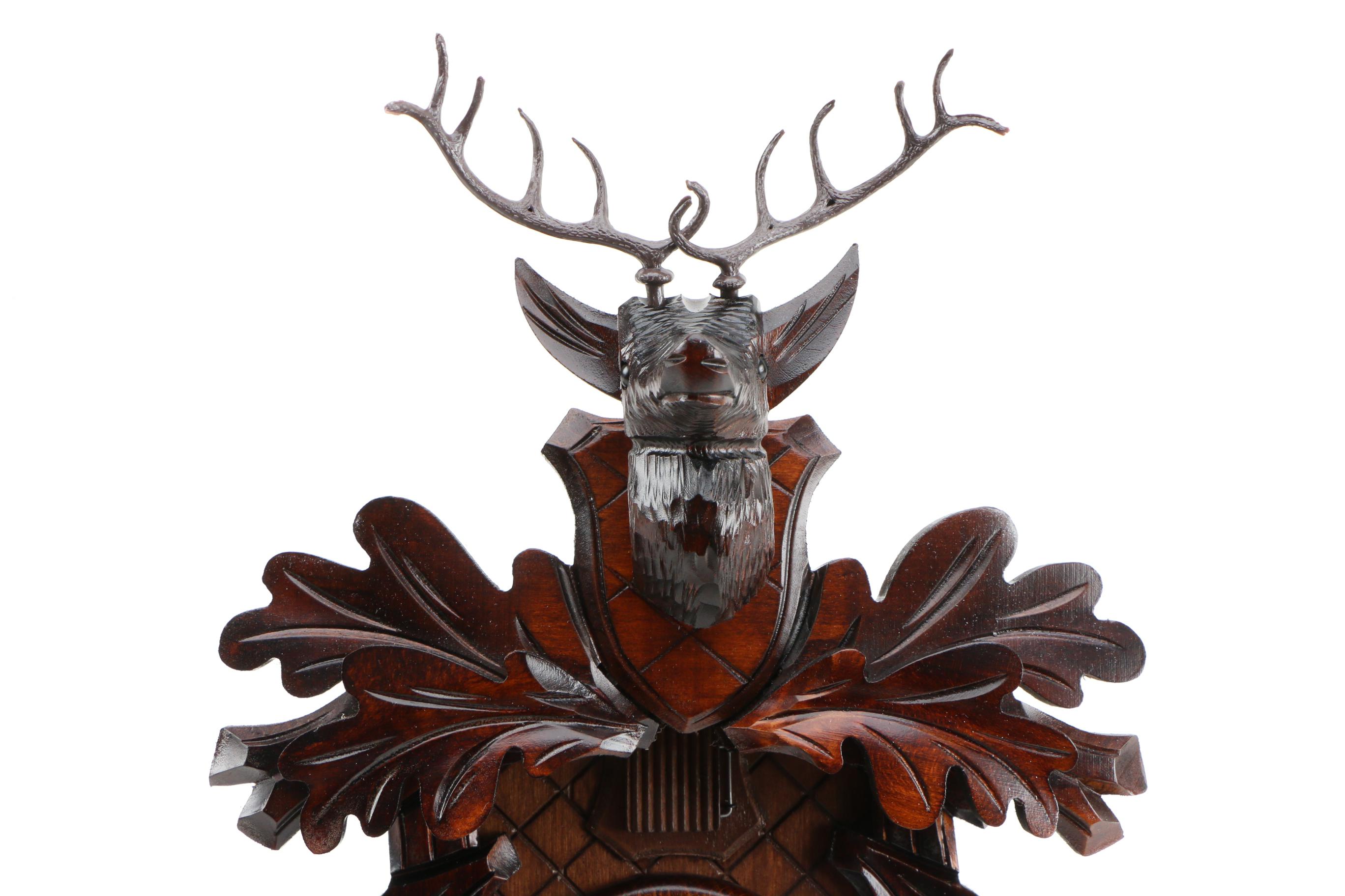 Hubert Herr German Black Forest  Decorative Leaf and Squirrel Motif Cuckoo Clock
