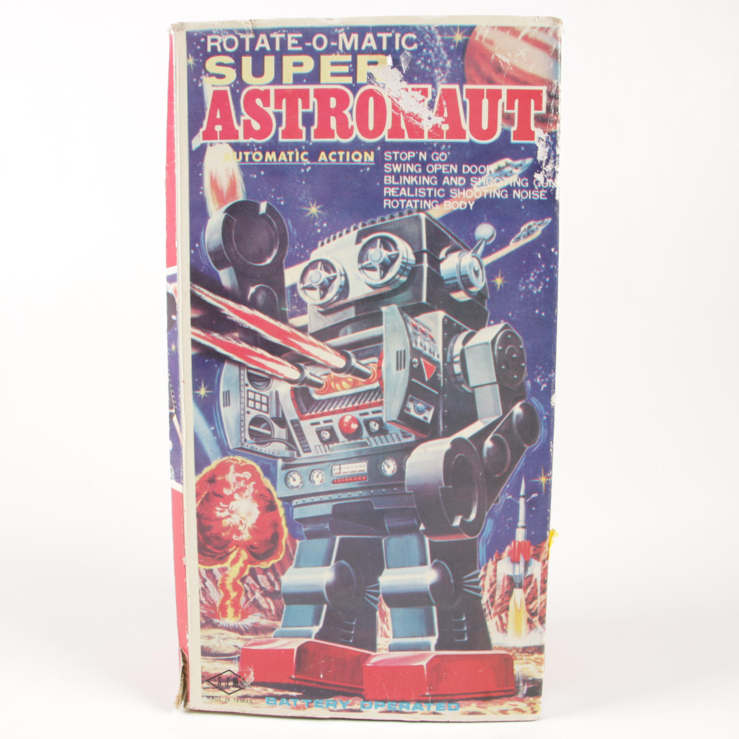 S.M. J. Rotate-O-Matic Super Astronaut Battery Operated Toy Robot in Box, 1960s