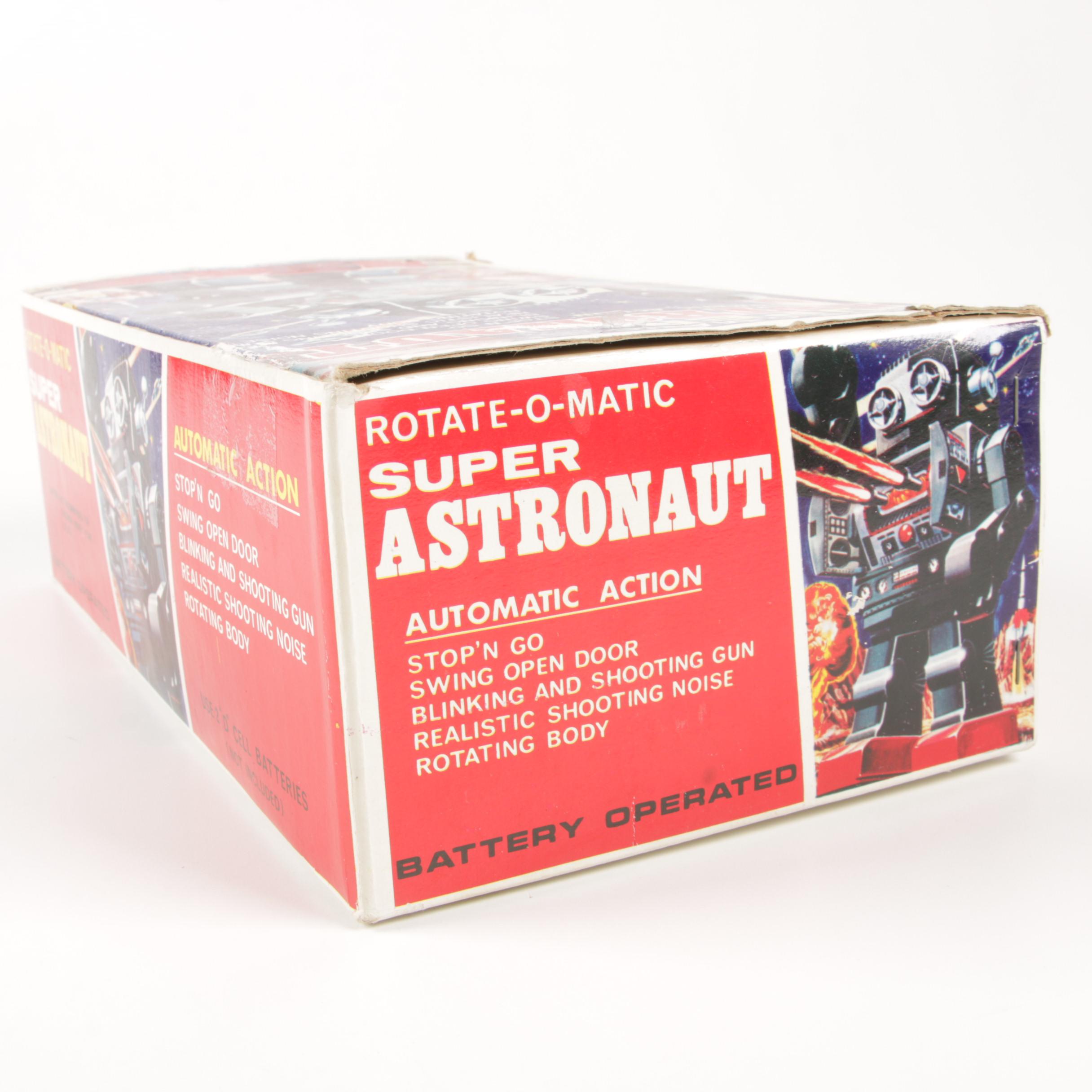 S.M. J. Rotate-O-Matic Super Astronaut Battery Operated Toy Robot in Box, 1960s
