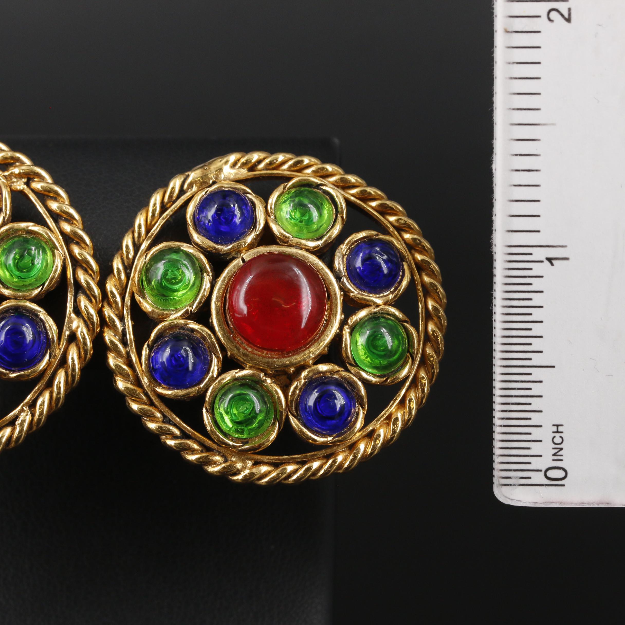 Circa 1984 Chanel Renaissance Style "Gripoix" Glass Earrings