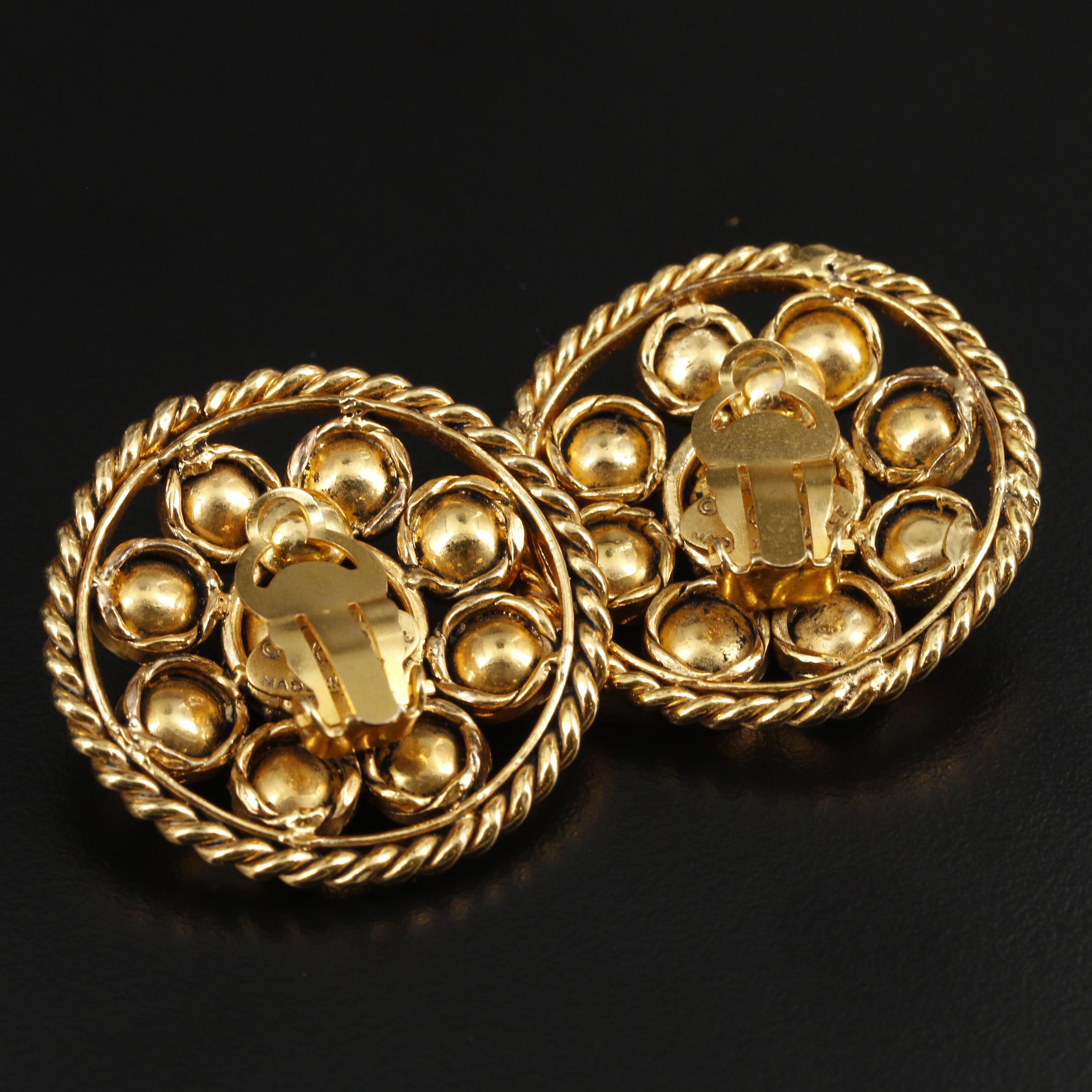 Circa 1984 Chanel Renaissance Style "Gripoix" Glass Earrings