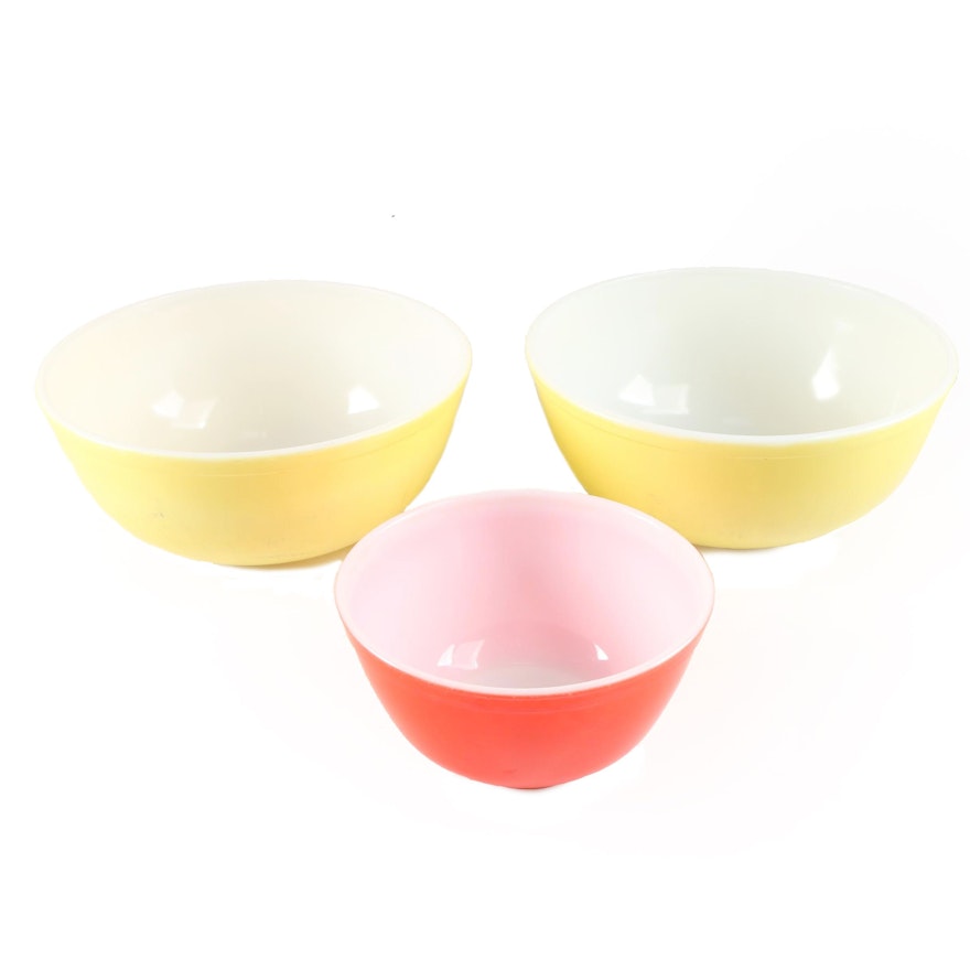 Pyrex Yellow and Red "Primary Colors" Glass Mixing Bowls