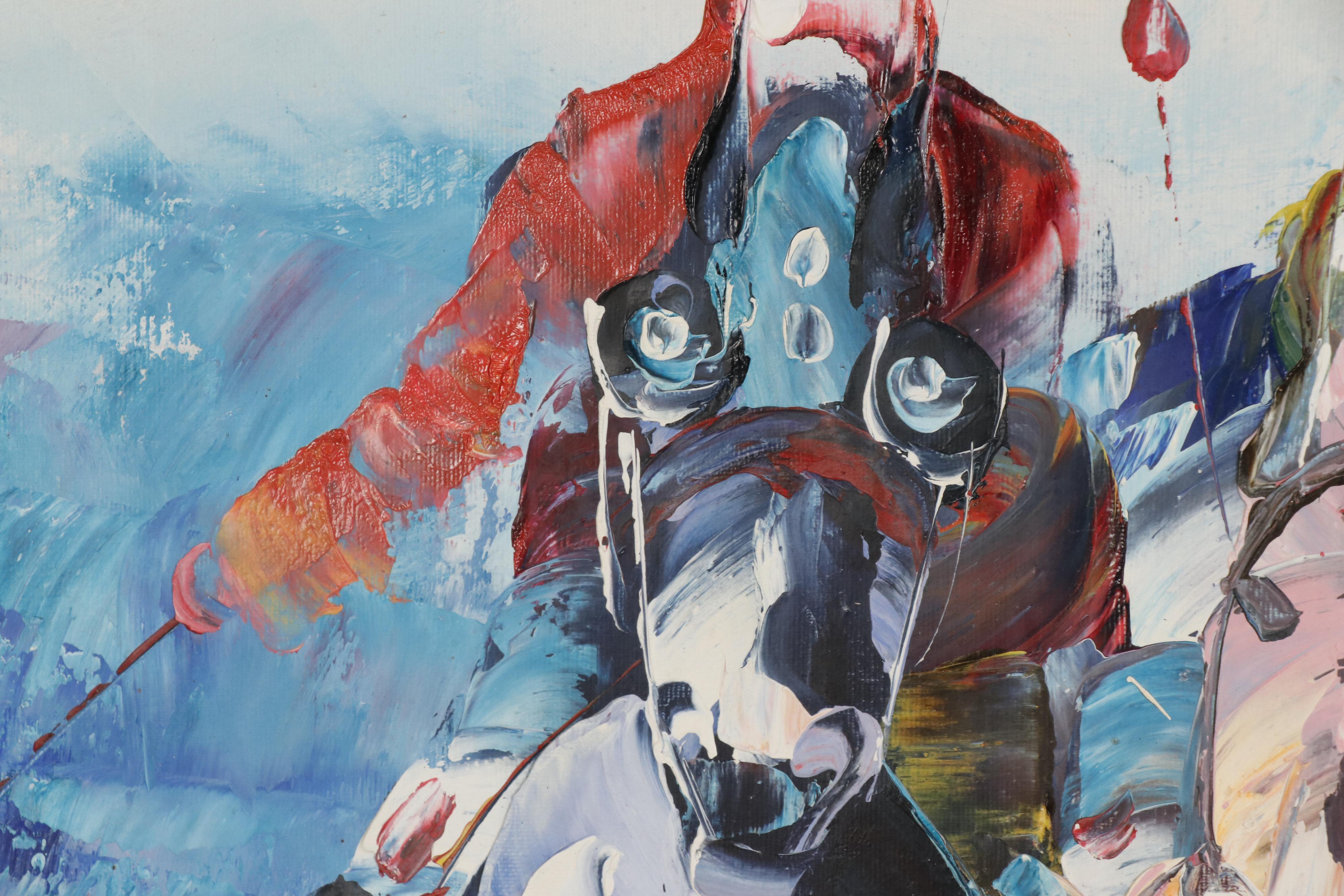 Tom Signed Equine Racing-Themed Oil Painting on Canvas