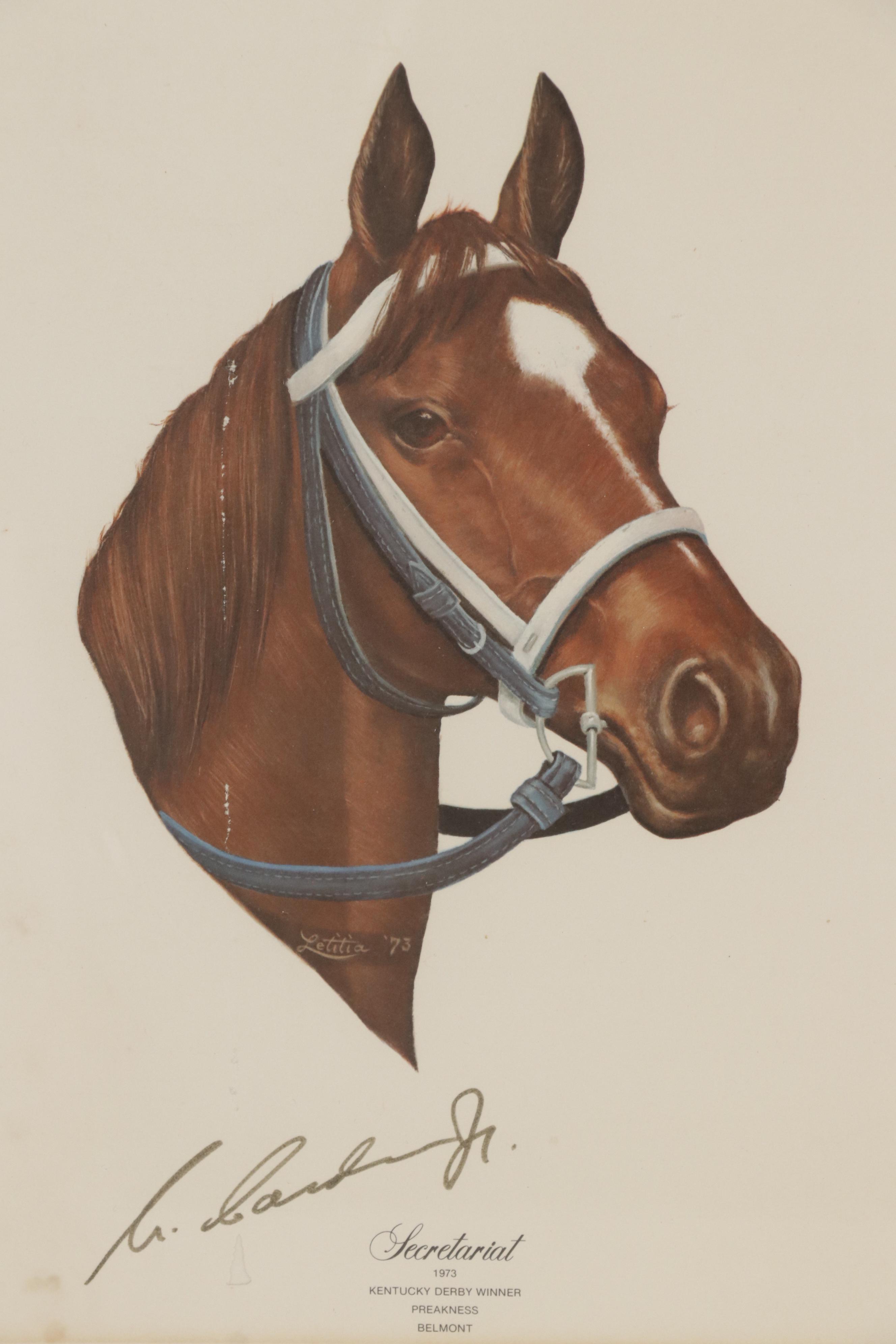 Secretariat 1973 Triple Crown Lithograph, Signed and Framed