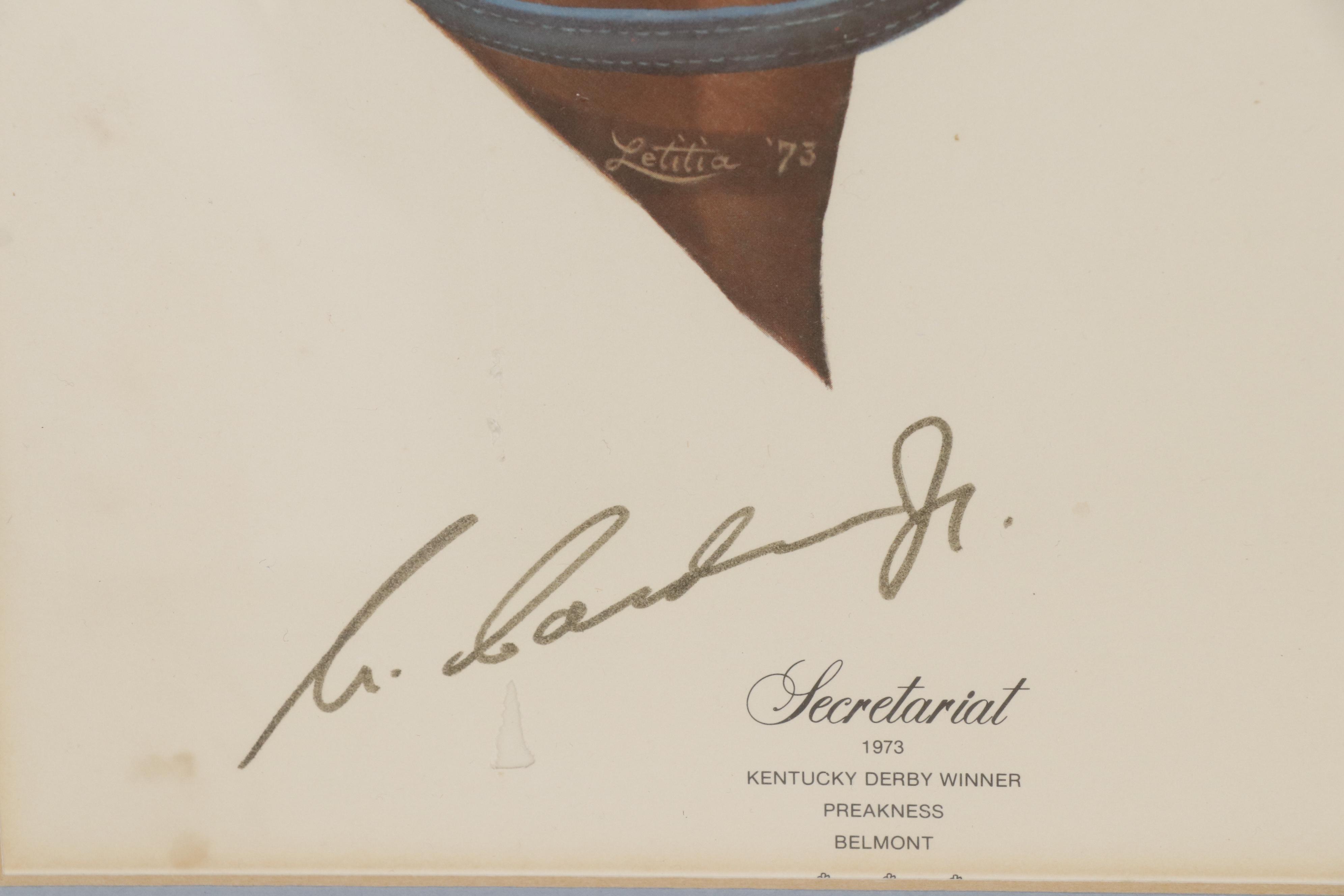 Secretariat 1973 Triple Crown Lithograph, Signed and Framed