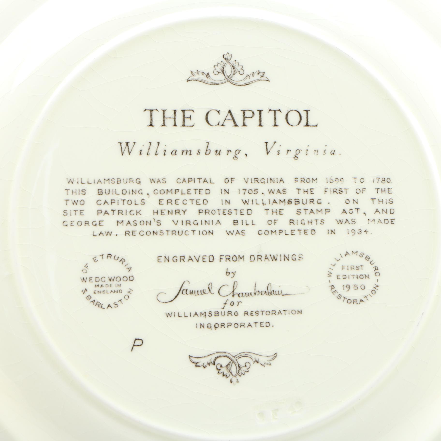 Wedgwood Williamsburg Va. Creamware Plates, 1950's