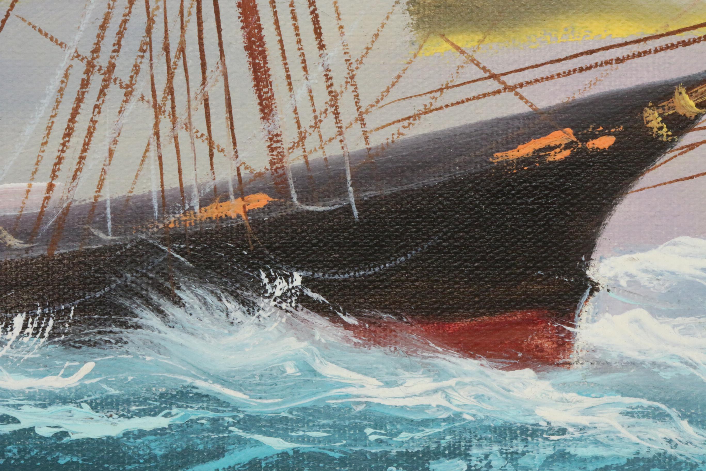 Clipper Ship at Sea Oil Painting, Mid to Late 20th Century
