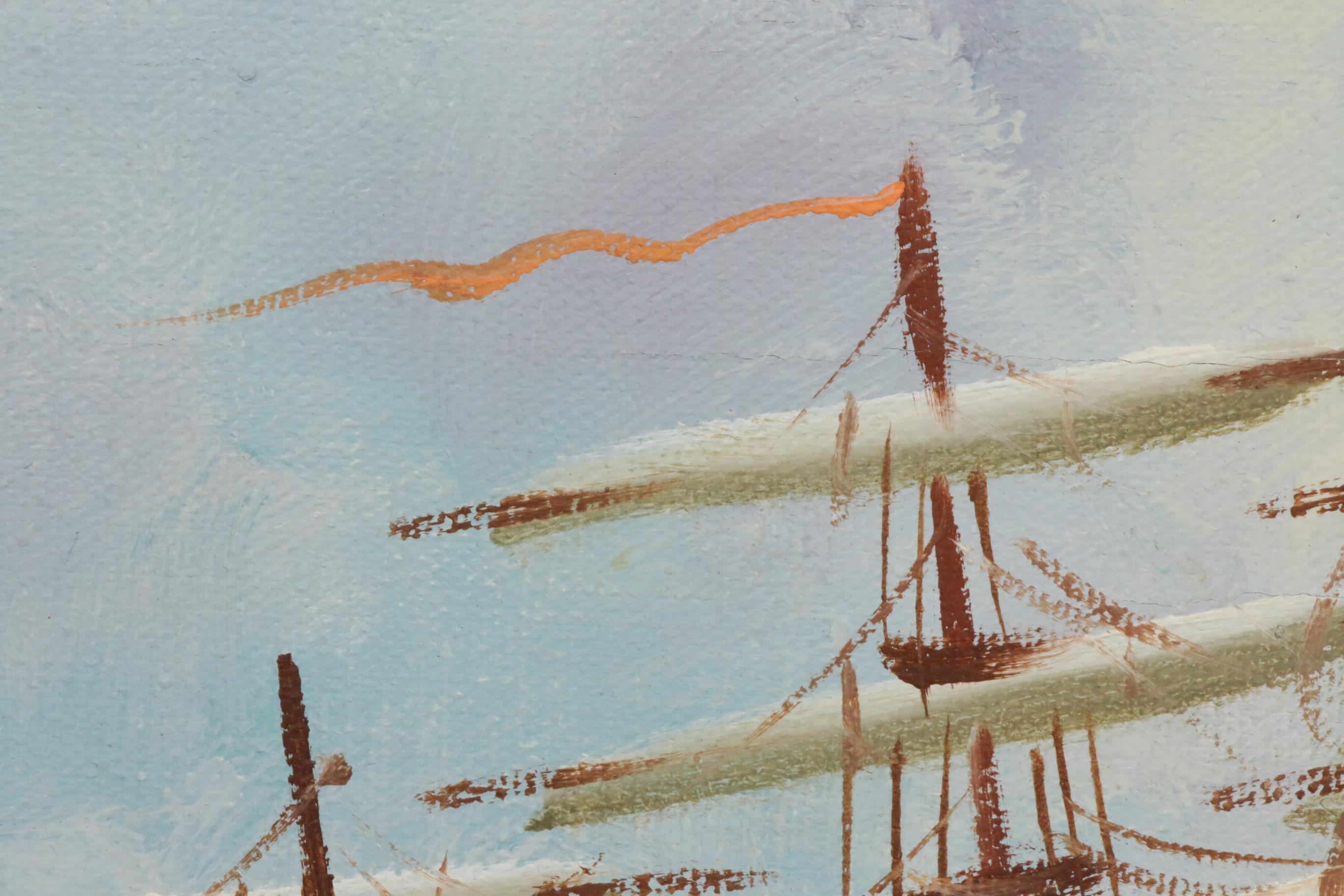 Clipper Ship at Sea Oil Painting, Mid to Late 20th Century