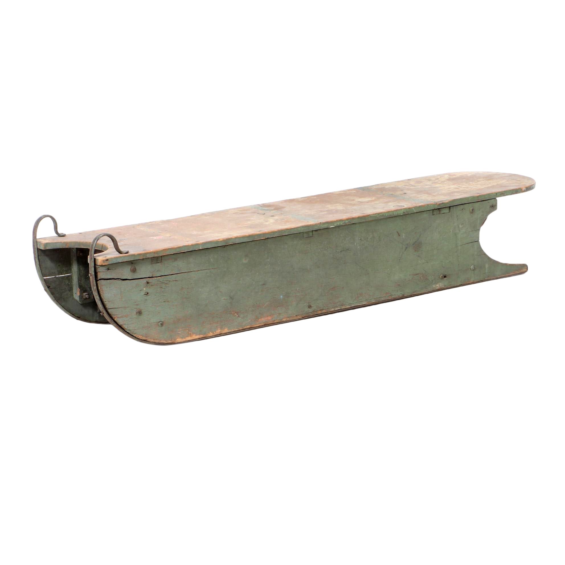 Painted Wooden Snow Sled with L.C. Company Bell, 20th Century