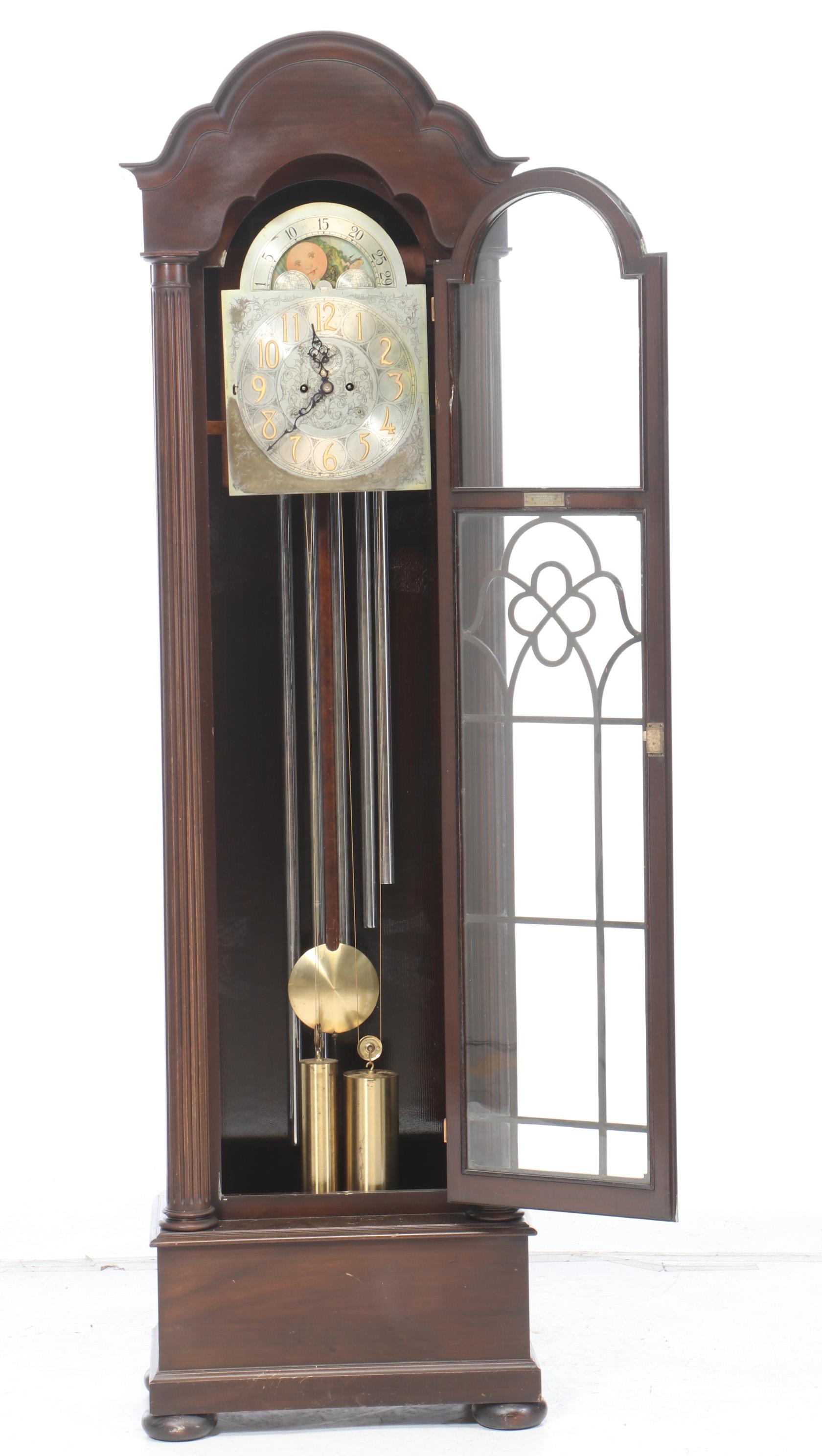 Herschede Mahogany Grandfather Clock with Moon Phase, Circa 1919