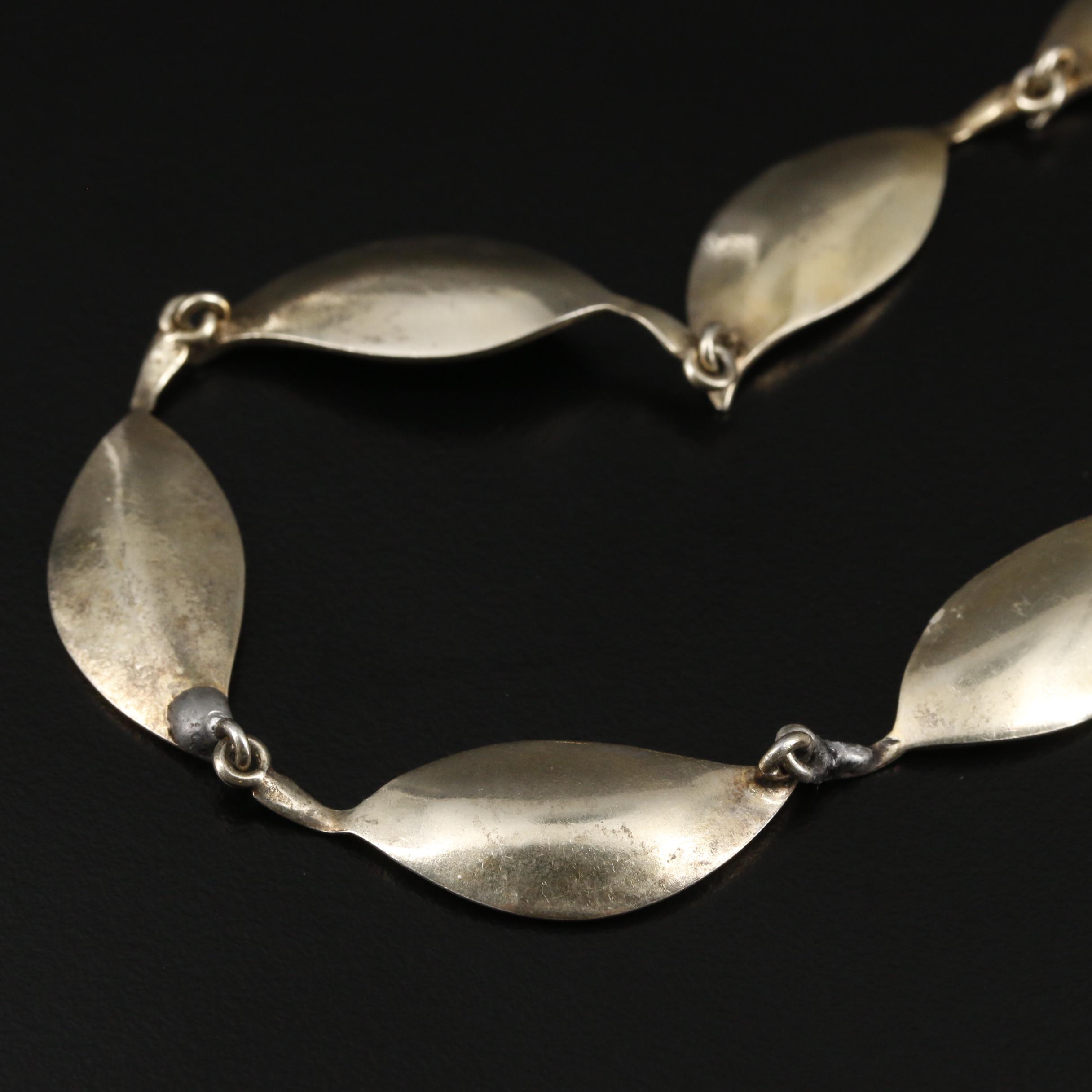 Bjerring Brothers Vintage Danish Sterling Guilloché Enamel Leaf Necklace