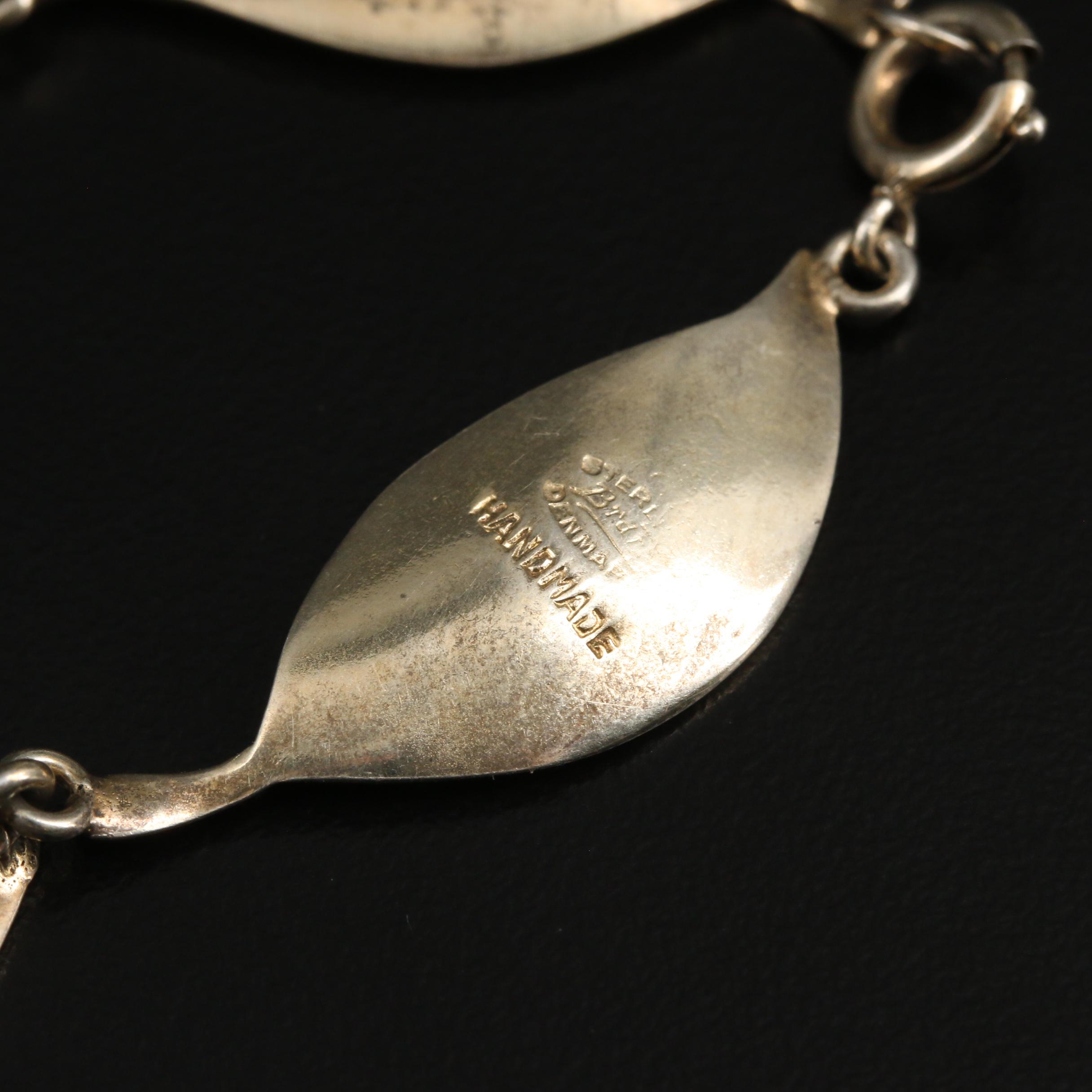 Bjerring Brothers Vintage Danish Sterling Guilloché Enamel Leaf Necklace