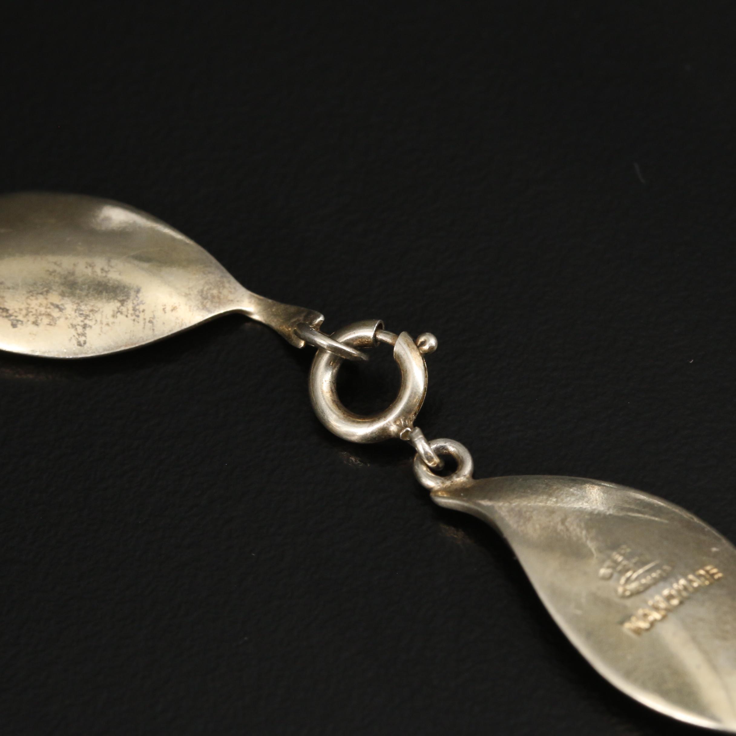 Bjerring Brothers Vintage Danish Sterling Guilloché Enamel Leaf Necklace