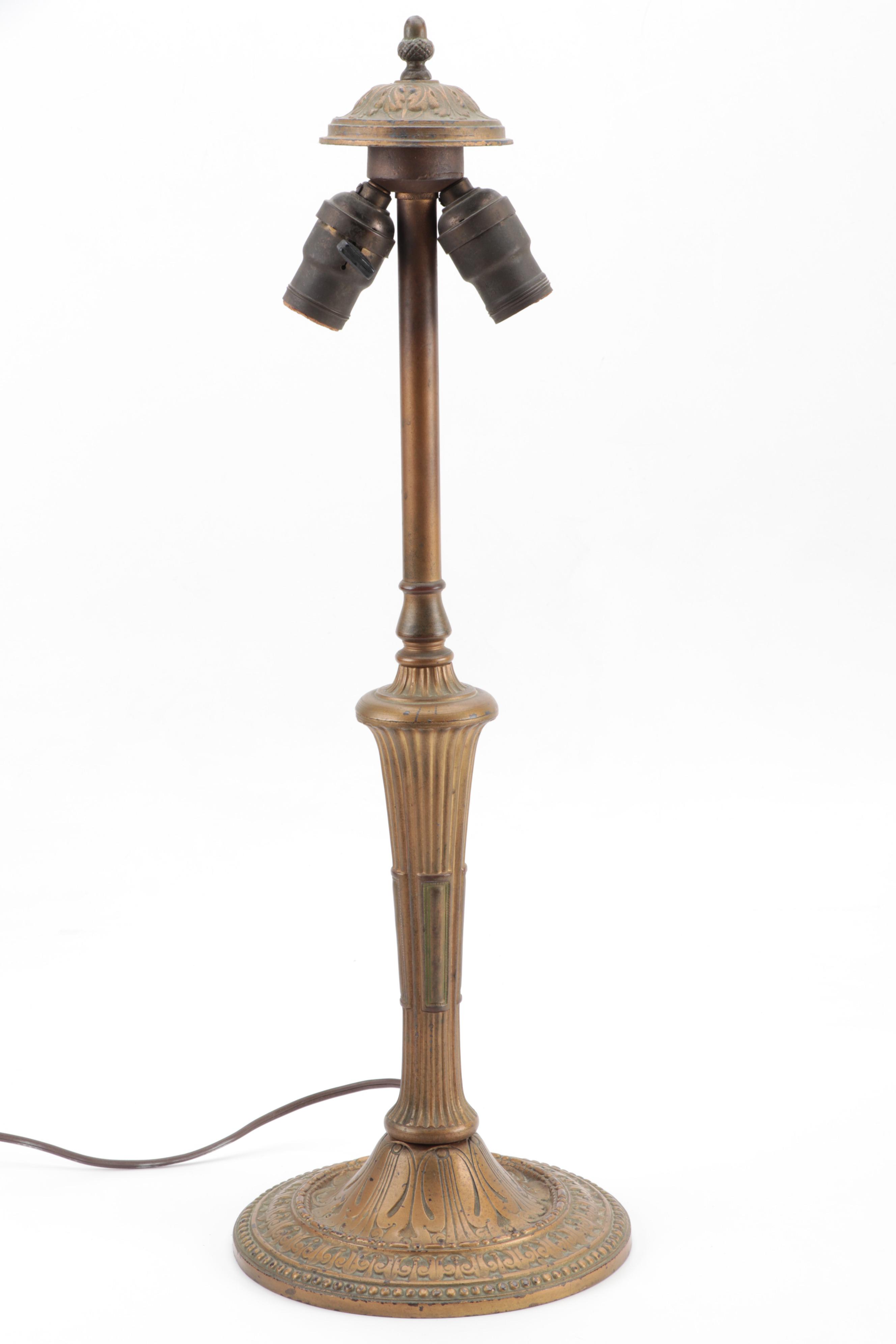 Miller Lamp Co. Art Nouveau Gilt Metal Lamp with Slag Glass Shade, Early 20th C.