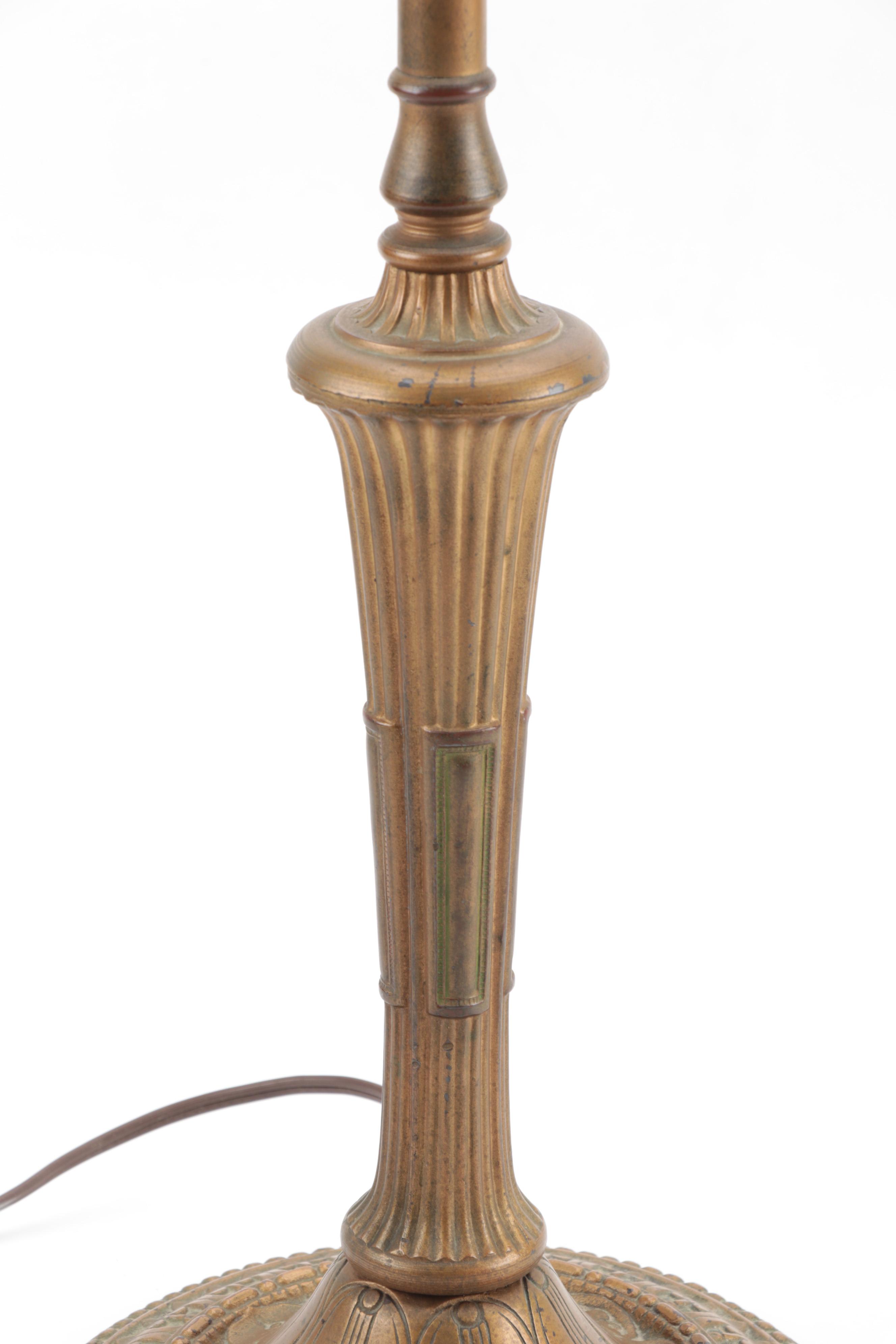 Miller Lamp Co. Art Nouveau Gilt Metal Lamp with Slag Glass Shade, Early 20th C.