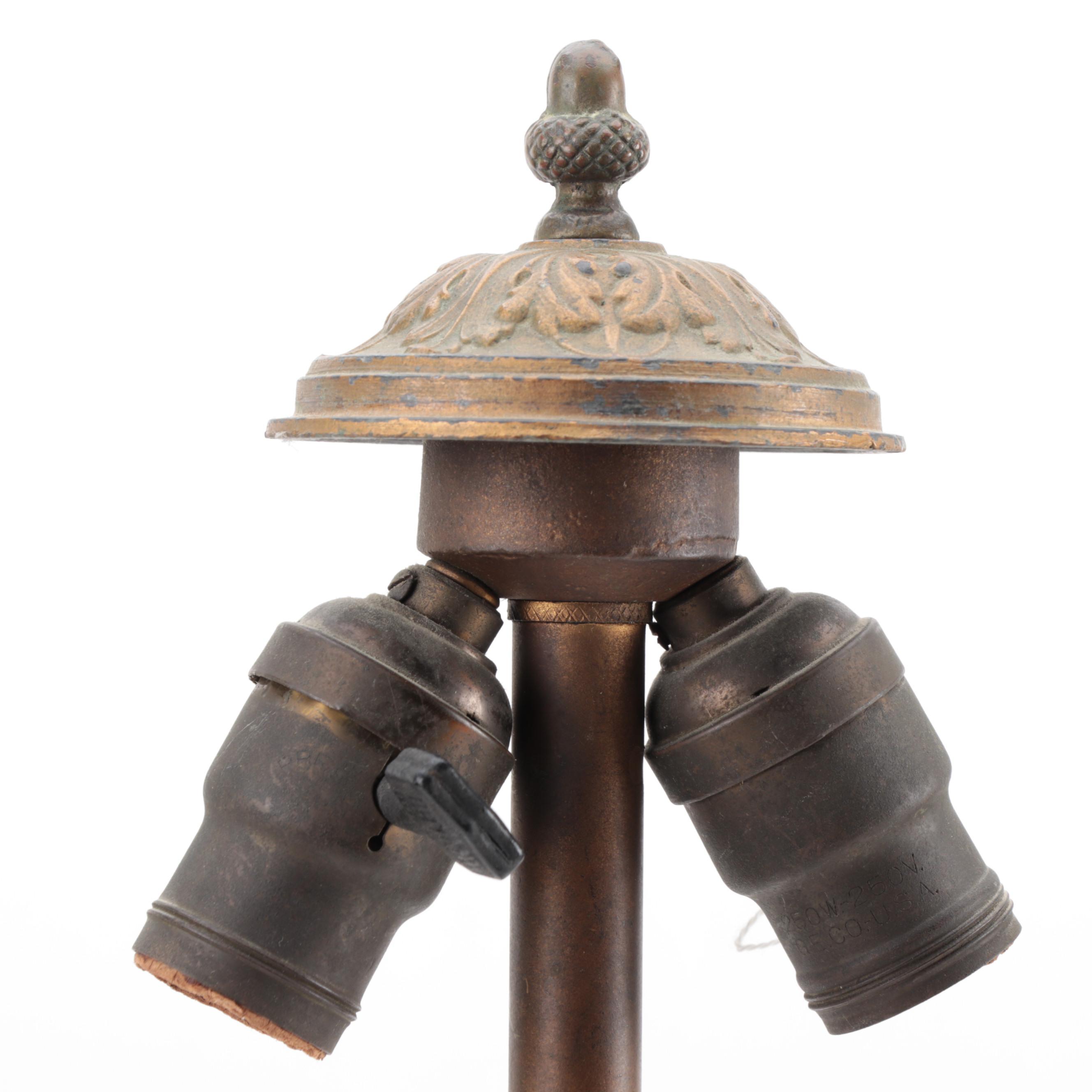 Miller Lamp Co. Art Nouveau Gilt Metal Lamp with Slag Glass Shade, Early 20th C.