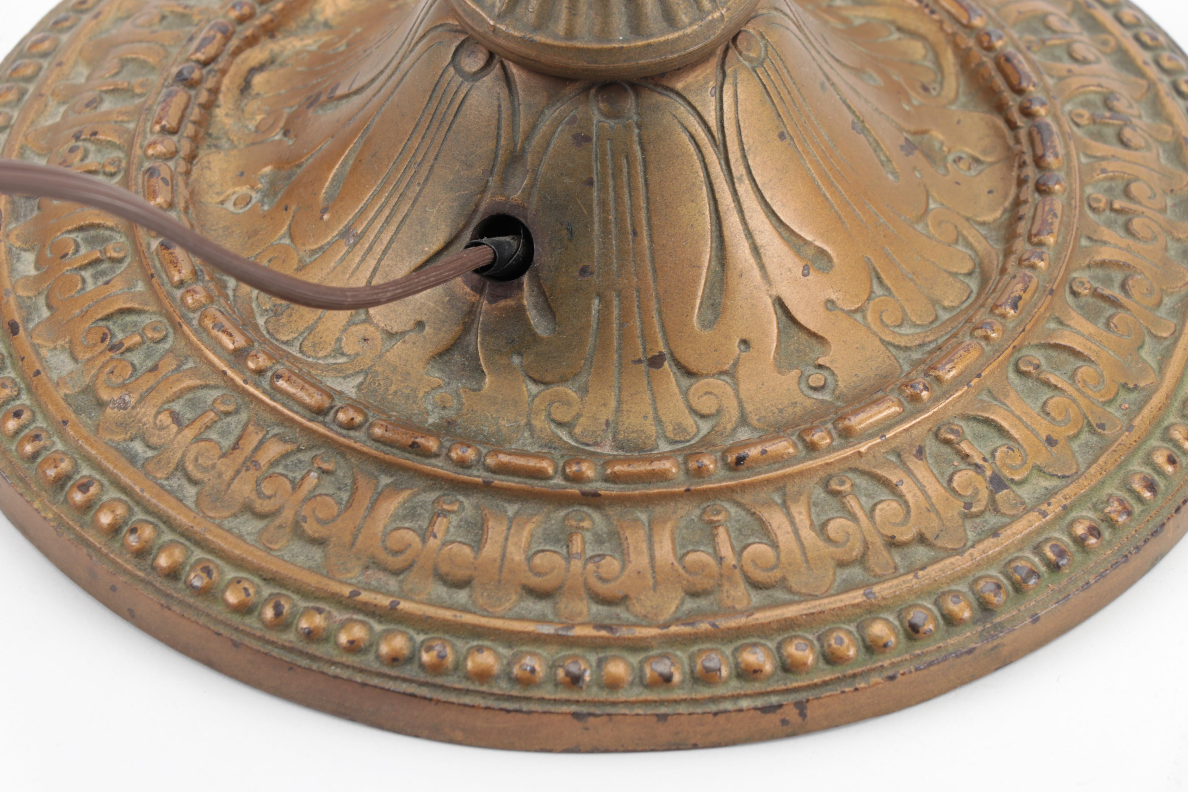 Miller Lamp Co. Art Nouveau Gilt Metal Lamp with Slag Glass Shade, Early 20th C.