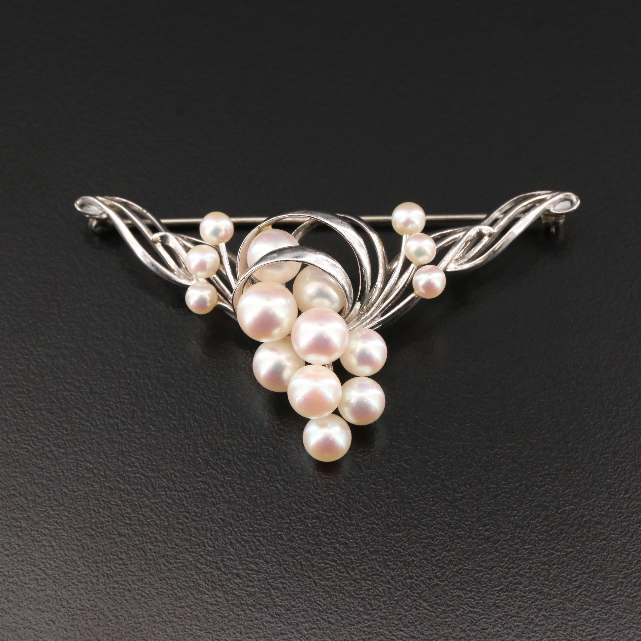 Vintage Mikimoto Sterling Silver Cultured Pearl Brooch