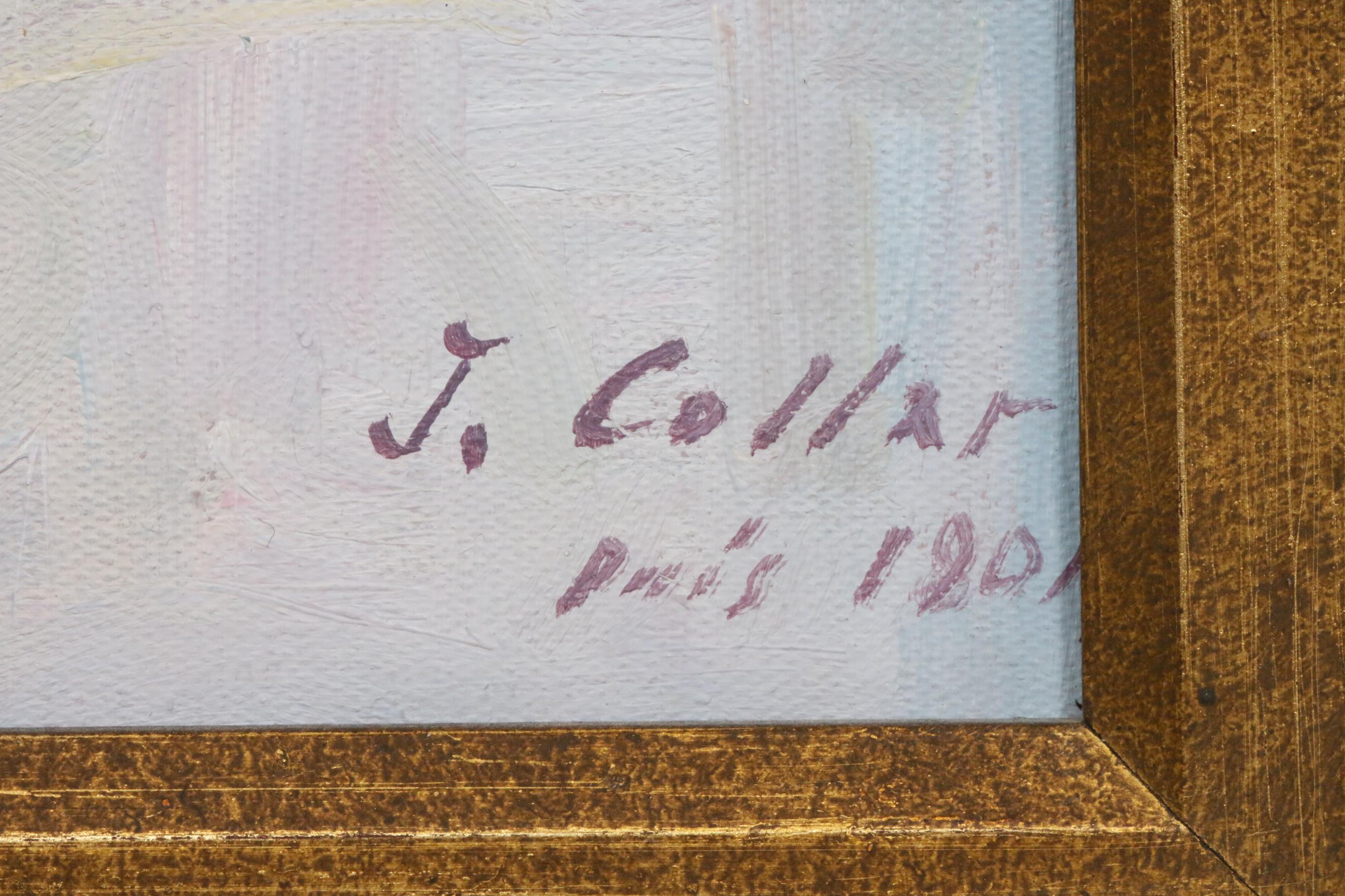 J. Collar Impressionist Style Parisian Woman Oil Painting, Late 20th Century