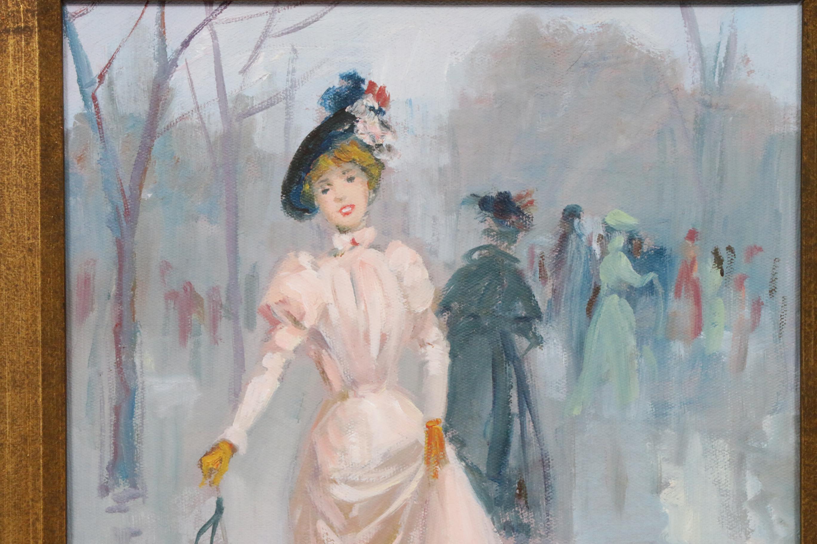 J. Collar Impressionist Style Parisian Woman Oil Painting, Late 20th Century