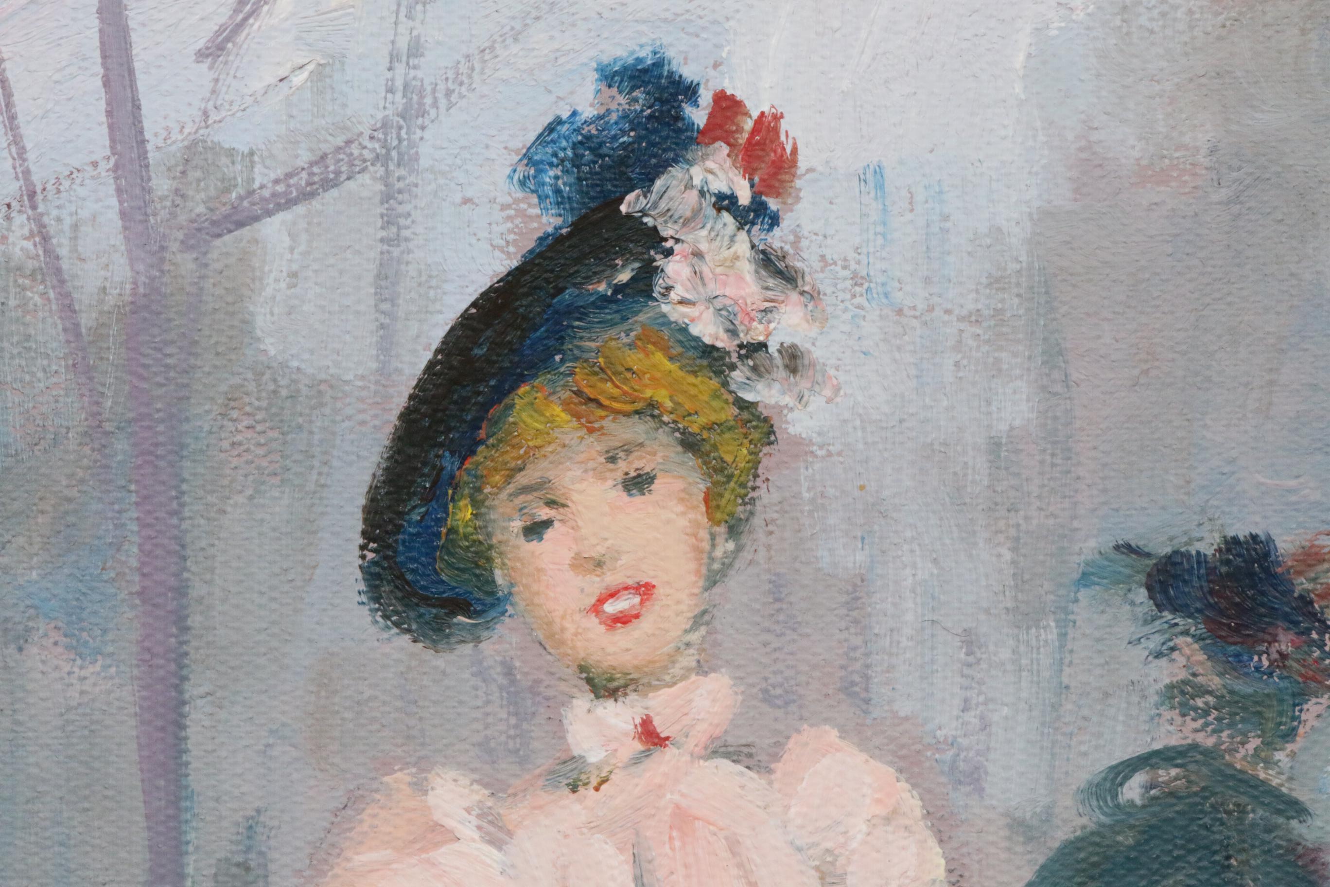 J. Collar Impressionist Style Parisian Woman Oil Painting, Late 20th Century