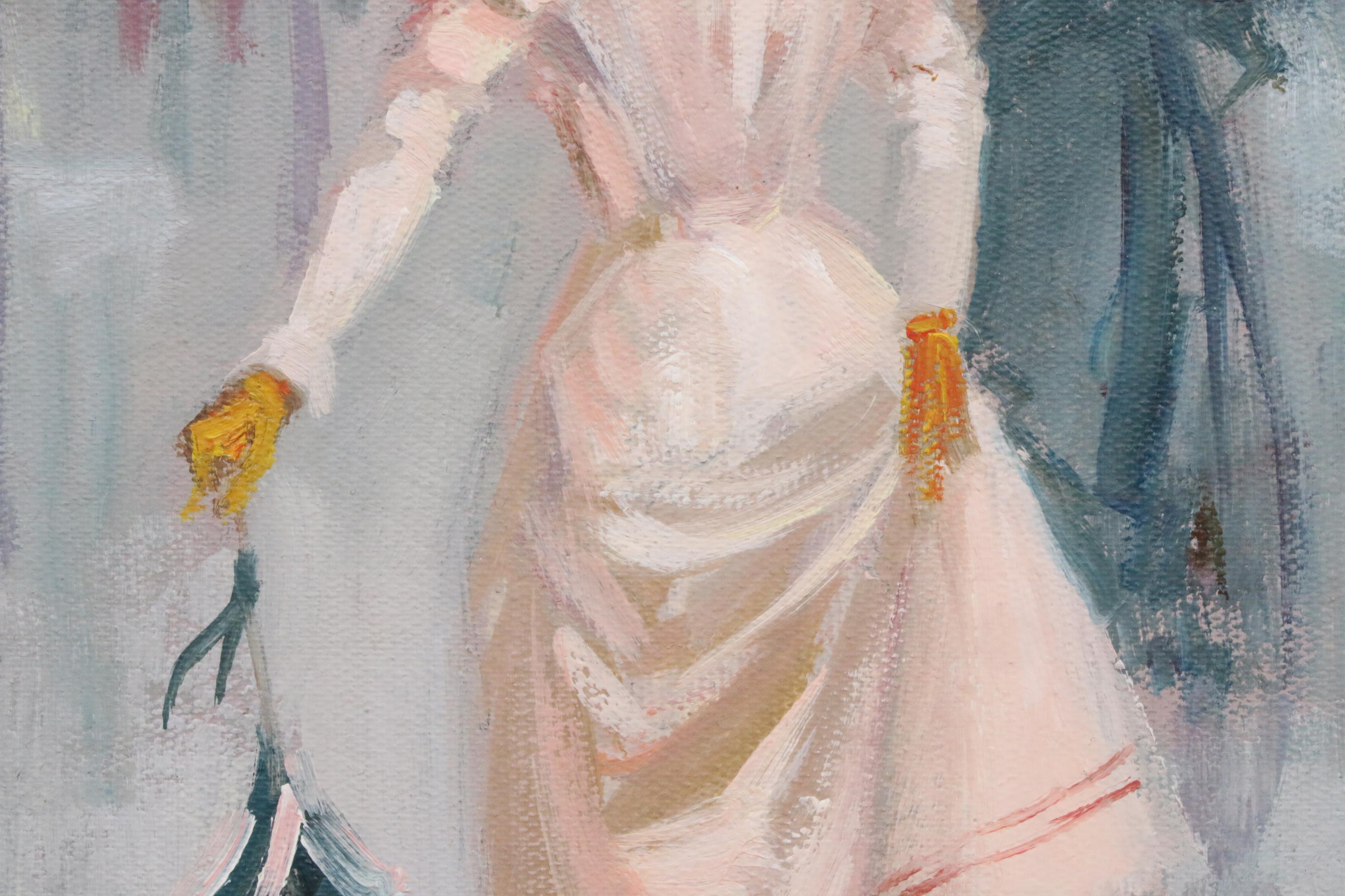 J. Collar Impressionist Style Parisian Woman Oil Painting, Late 20th Century