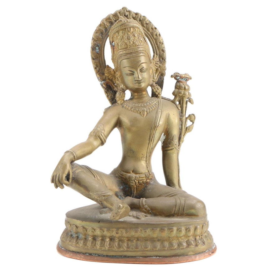Cast Brass and Copper Figural of Meditating Shiva, Mid to Late 20th Century
