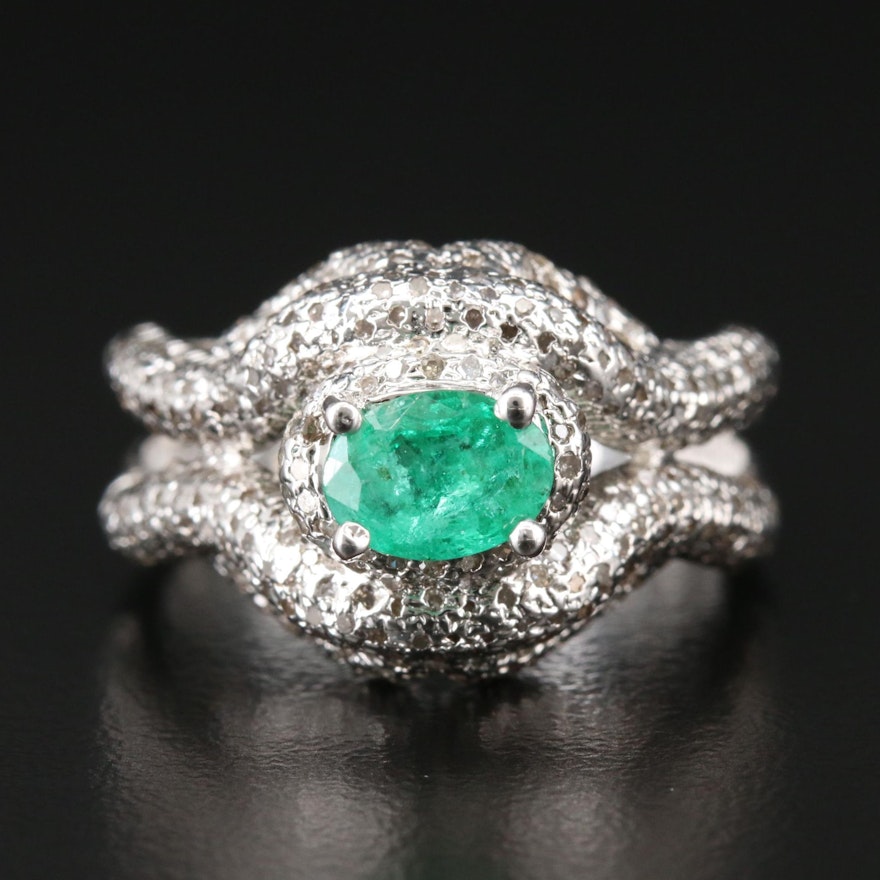 Sterling Silver Emerald and Diamond Ring