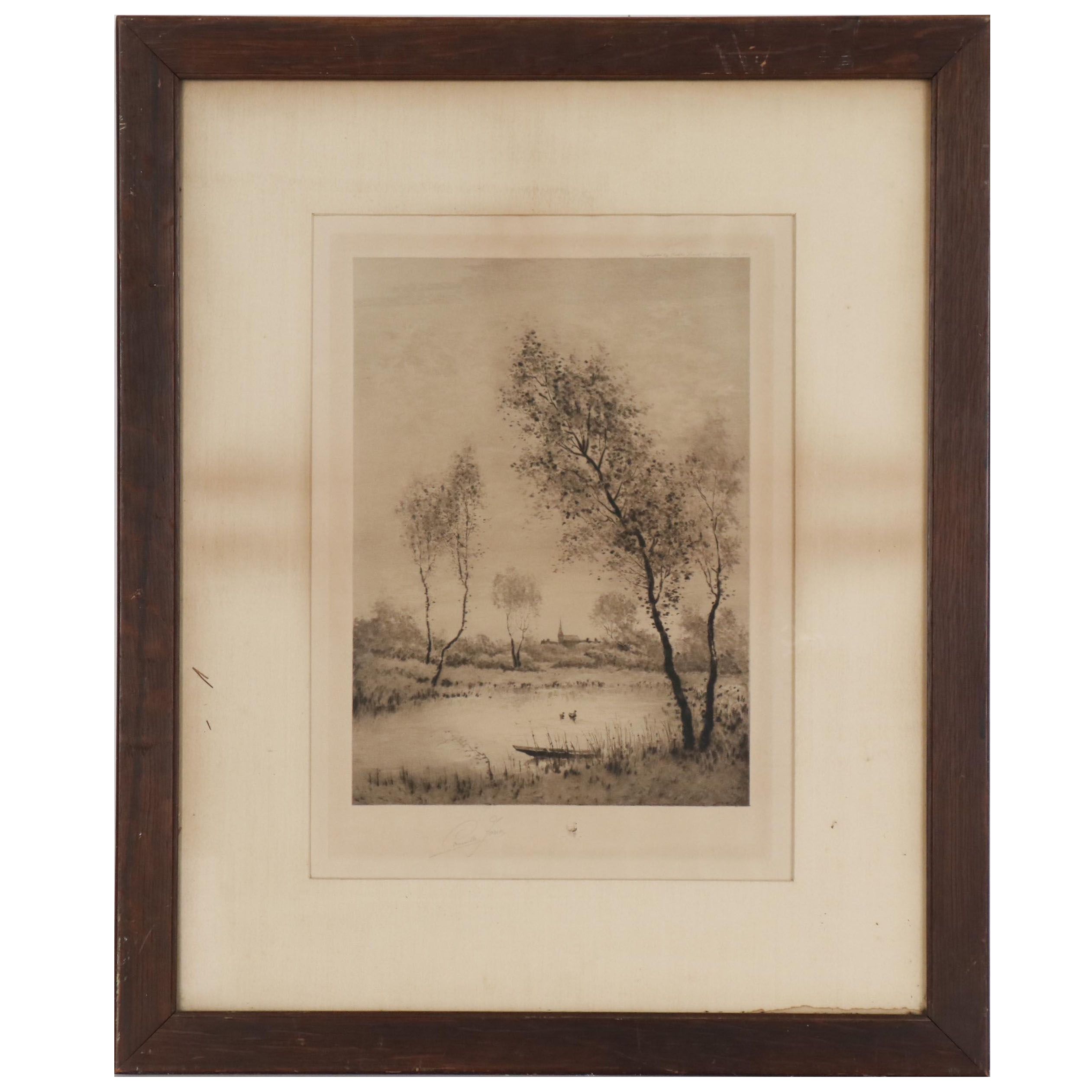 Camille Fonce Etching of Waterscape, Early 20th Century