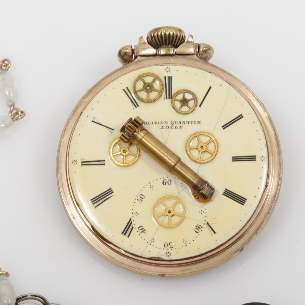 Assembled Brooches and Necklace Featuring Steampunk Motif Piece