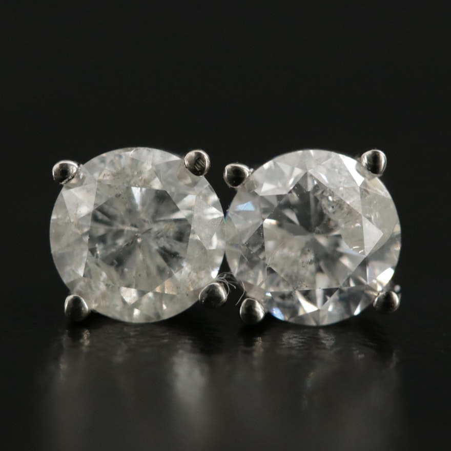 14K White Gold 1.33 CTW Diamond Stud Earrings