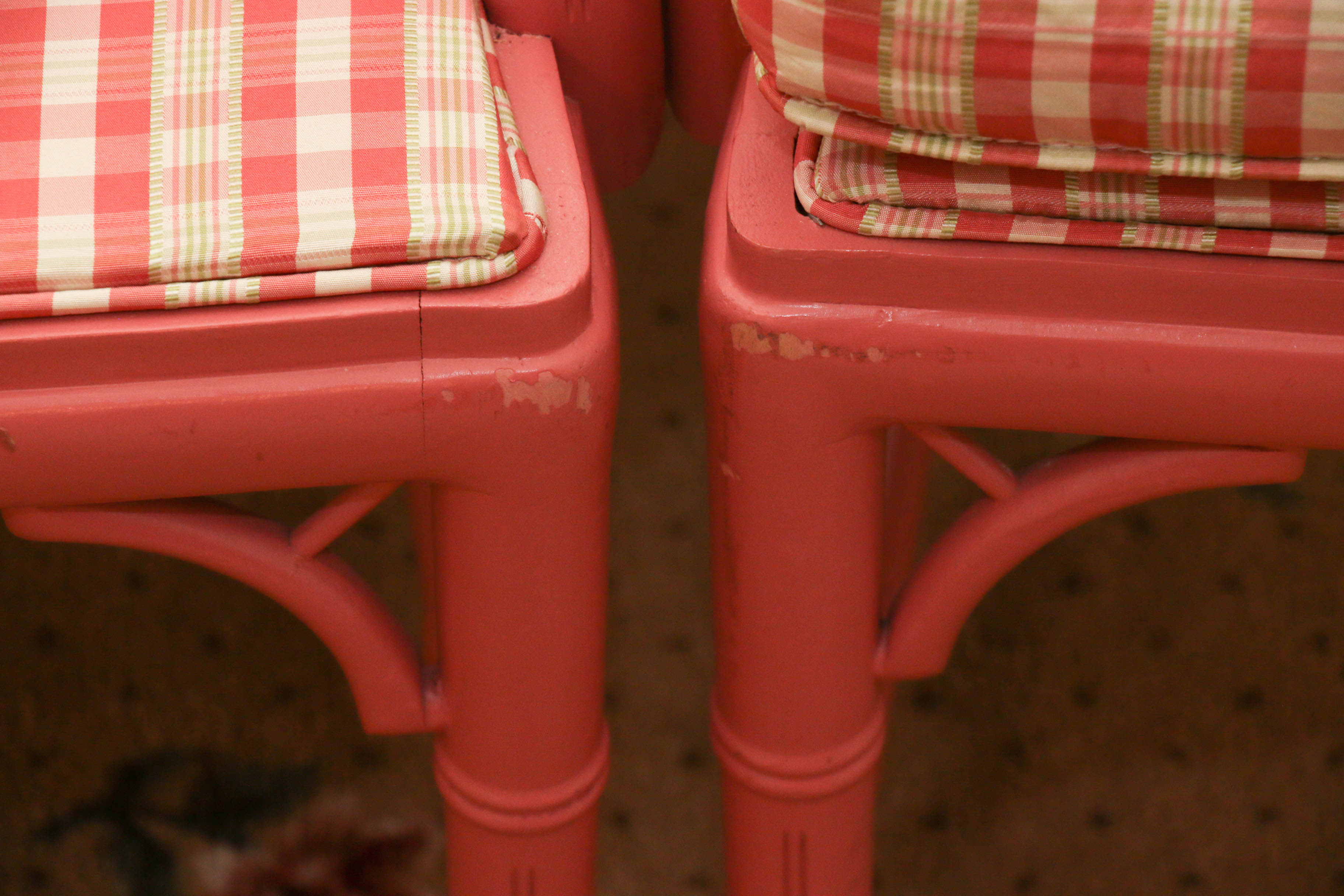 Six Pink-Painted Chippendale Style Faux Bamboo Dining Chairs, Late 20th Century