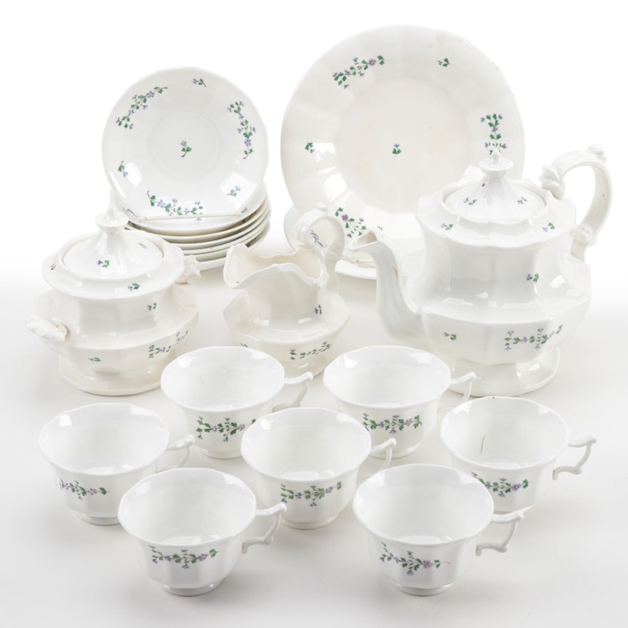 White Porcelain Tea Service With Hand-Painted Floral Detailst