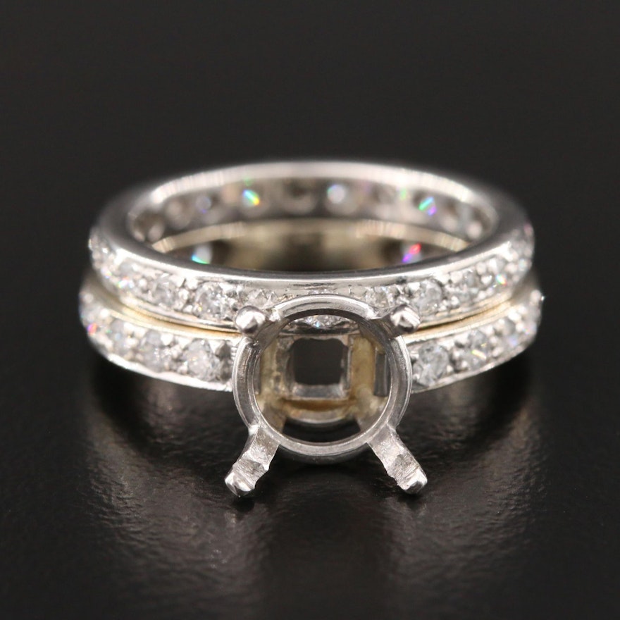 14K White Gold Diamond Semi-Mount Ring with Platinum Eternity Shadow Band