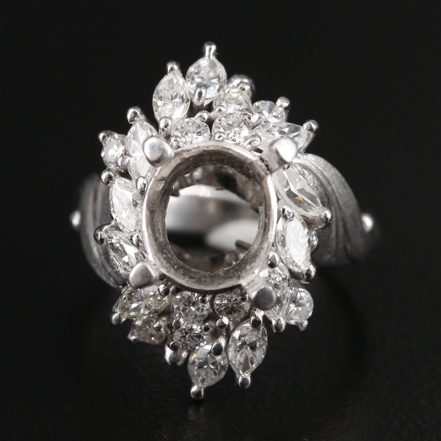 Platinum 1.29 CTW Diamond Semi-Mount Ring