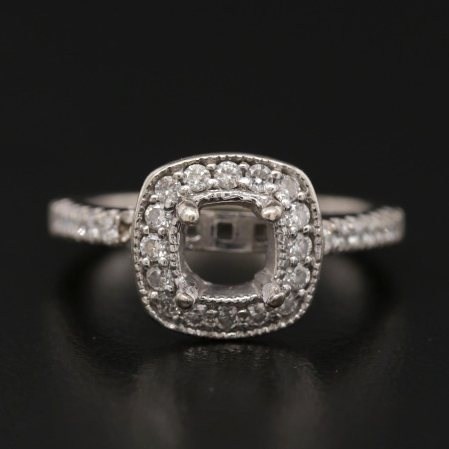 14K White Gold Diamond Semi-Mount Halo Ring