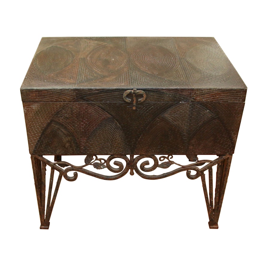 Mosaic Patterned Chest with Wrought Iron Base