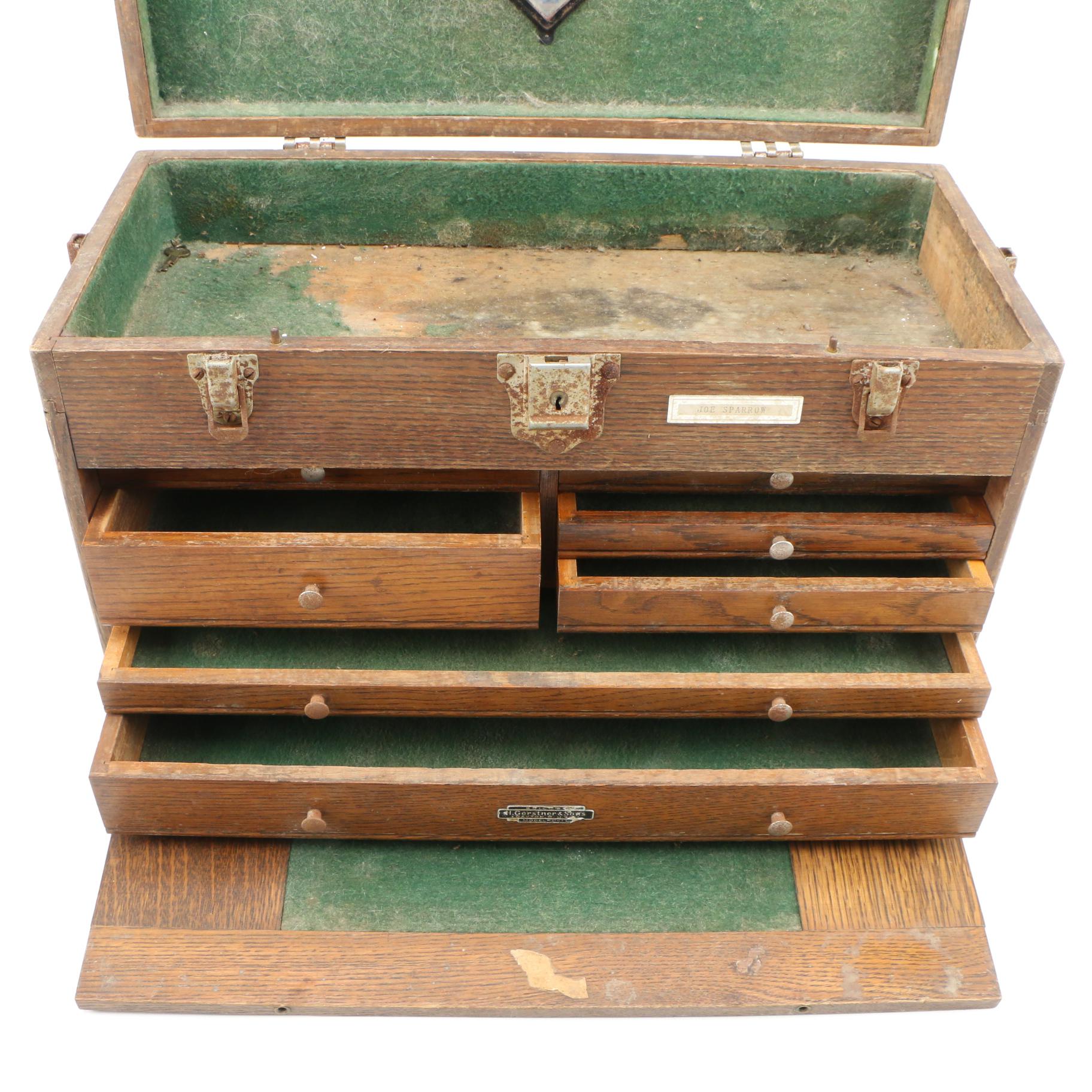 Gerstner & Sons Quarter Sawn Oak Machinist Tool Box, Mid-20th Century