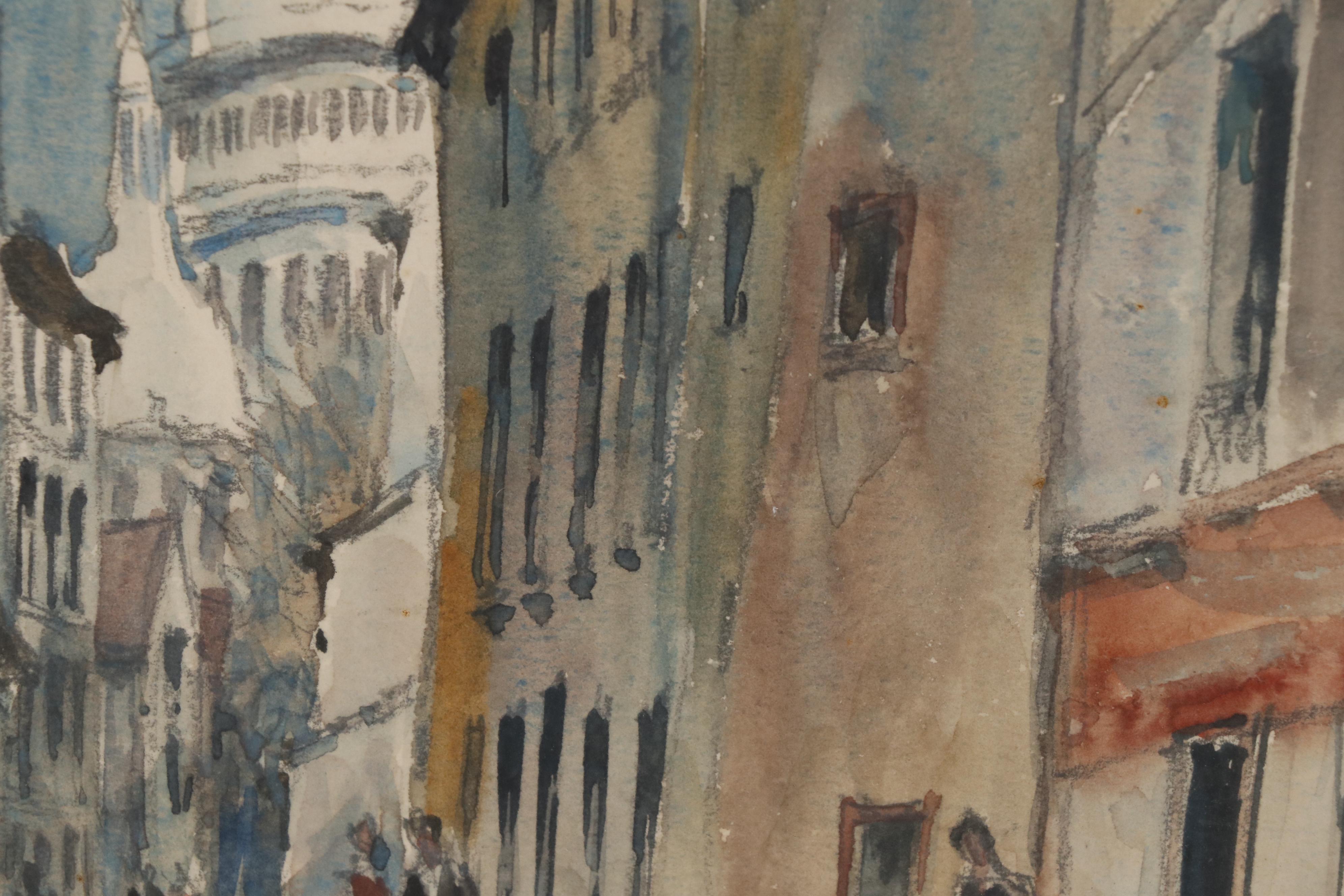 Pierre Eugene Cambier Watercolor Painting of a Paris Street Scene