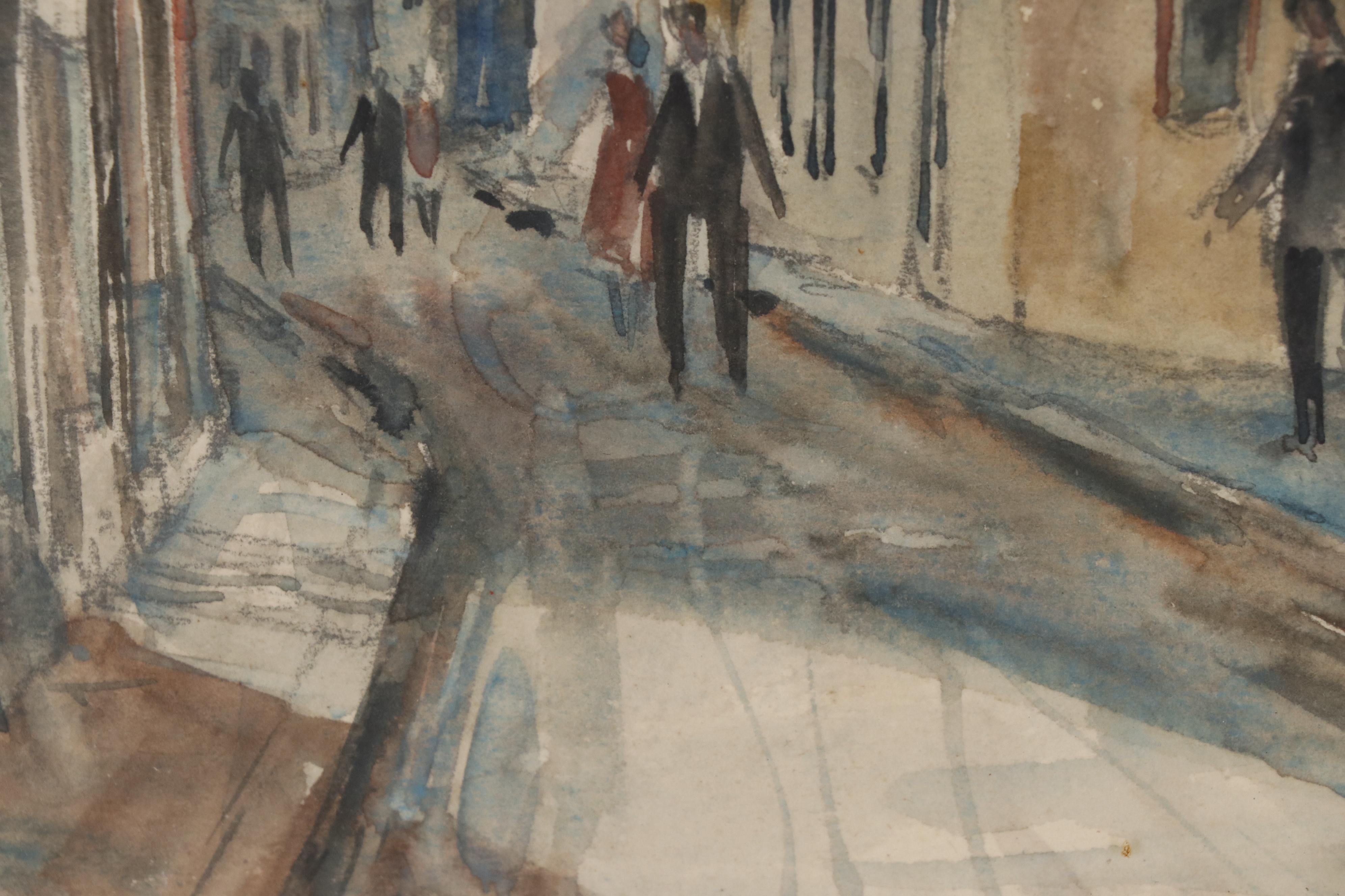 Pierre Eugene Cambier Watercolor Painting of a Paris Street Scene