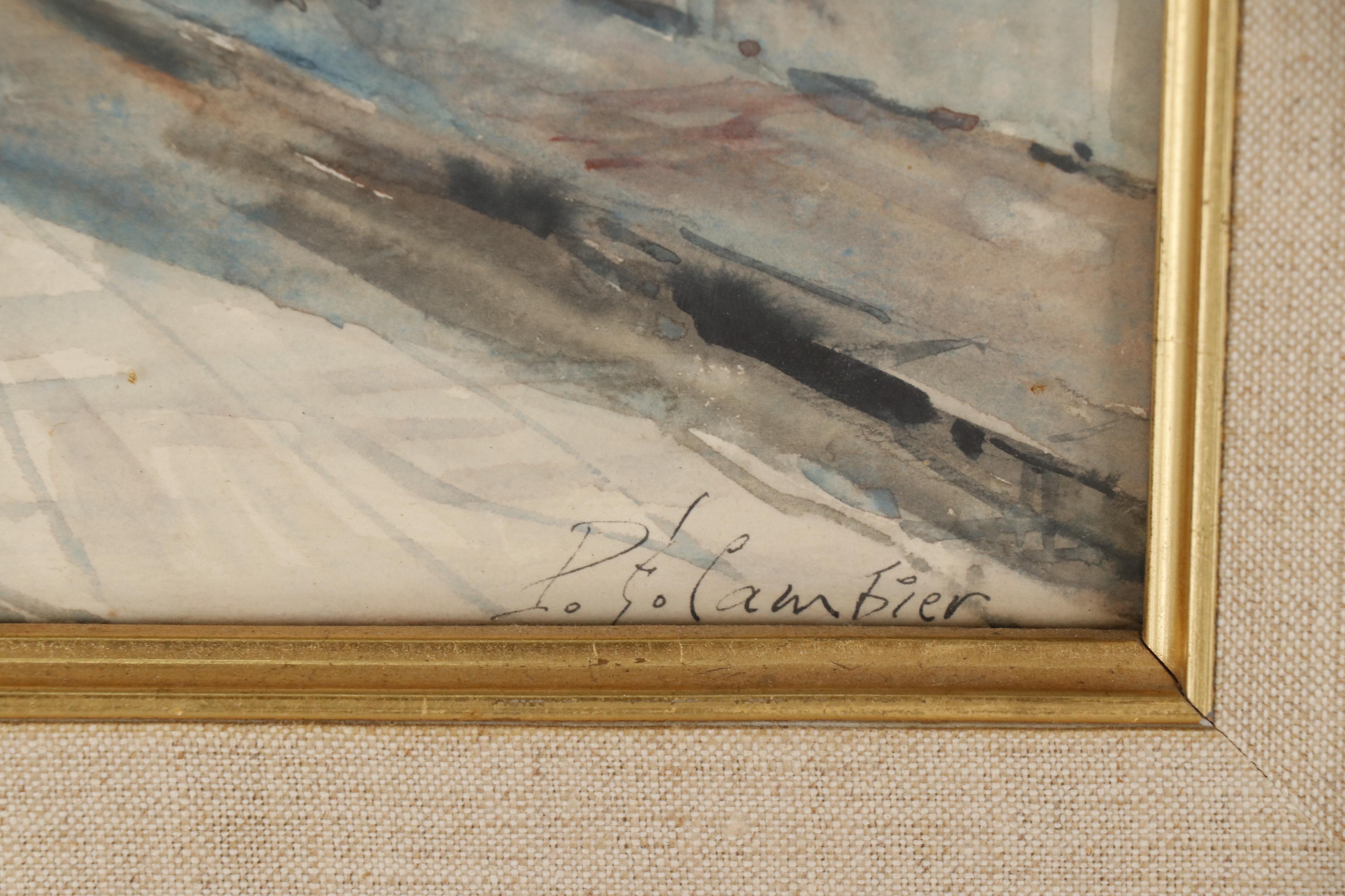 Pierre Eugene Cambier Watercolor Painting of a Paris Street Scene