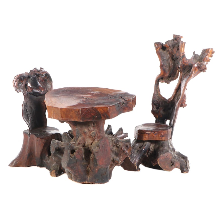 Natural Root Table and Two Chairs, Mid 20th Century