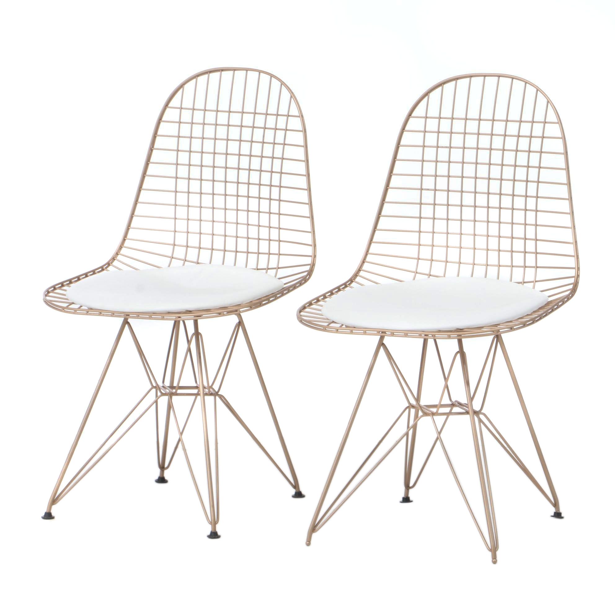 Contemporary Eames DKR-Style Cushioned Seat Wire Frame Side Chairs