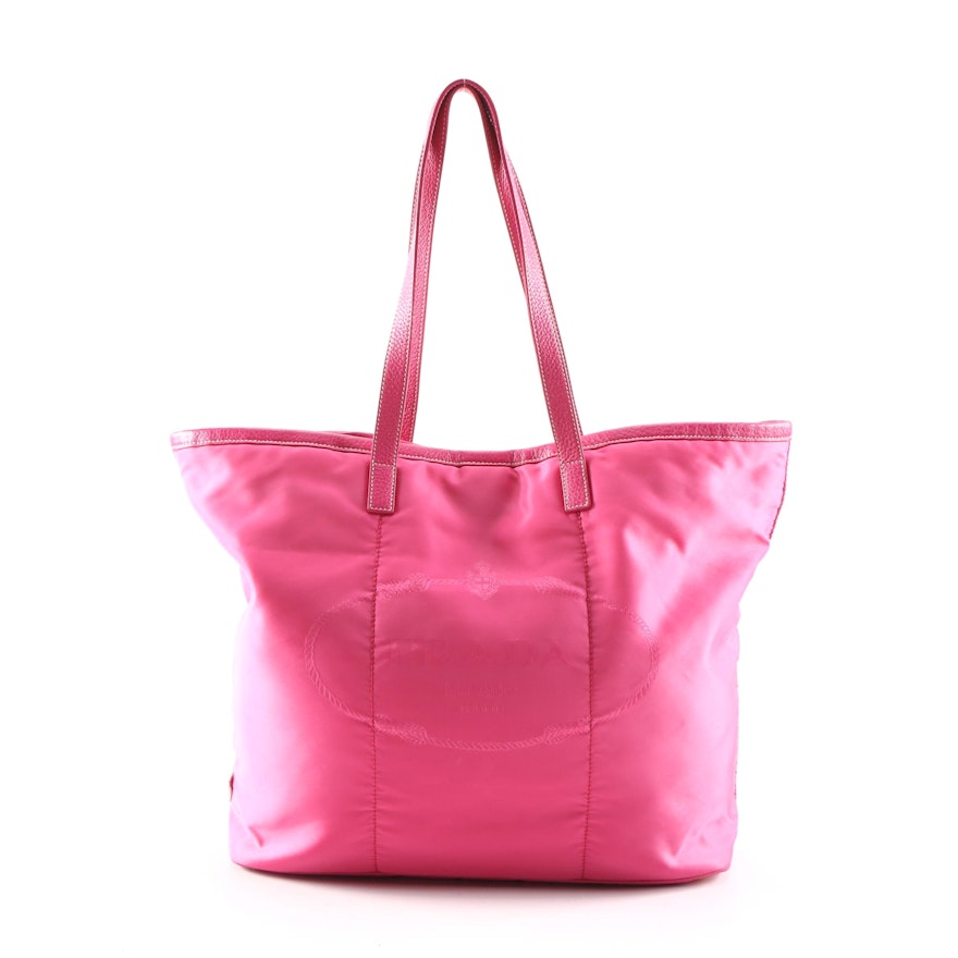 Prada Tote Bag in Pink Tessuto Nylon and Leather