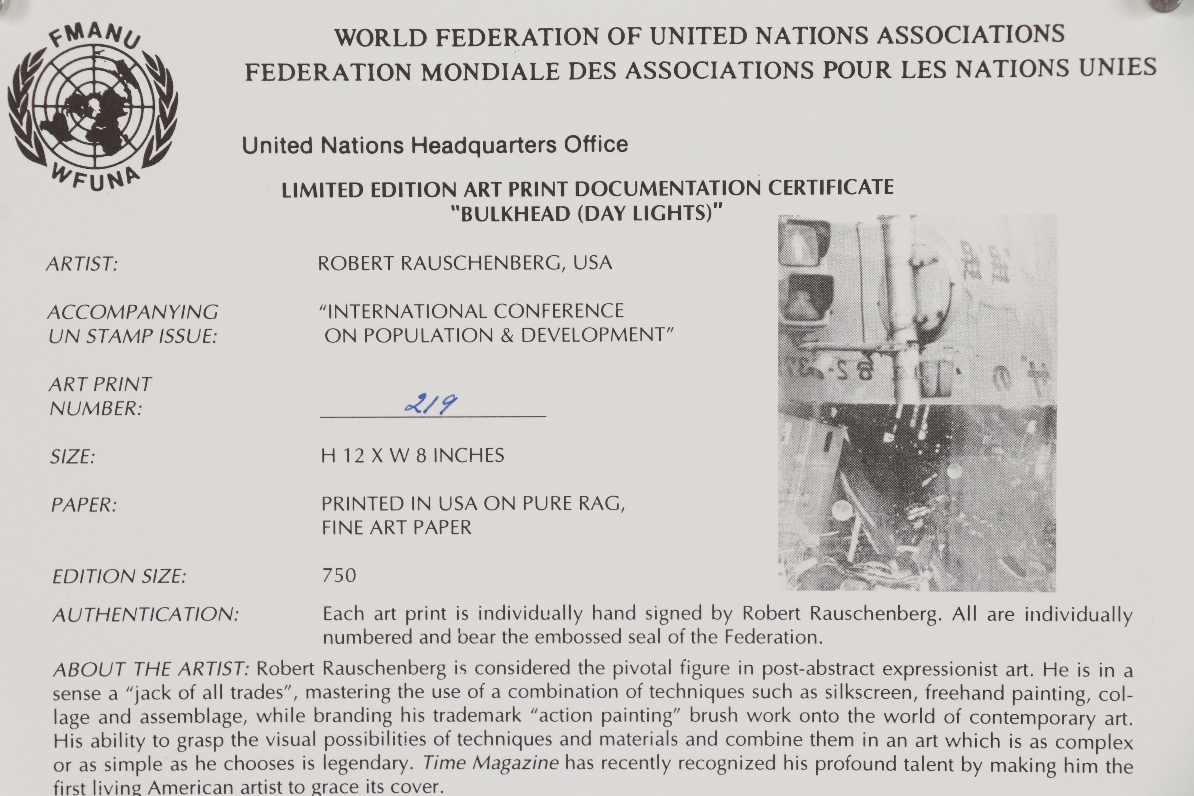 Robert Rauschenberg Offset Lithograph "International Conference on...", 1994