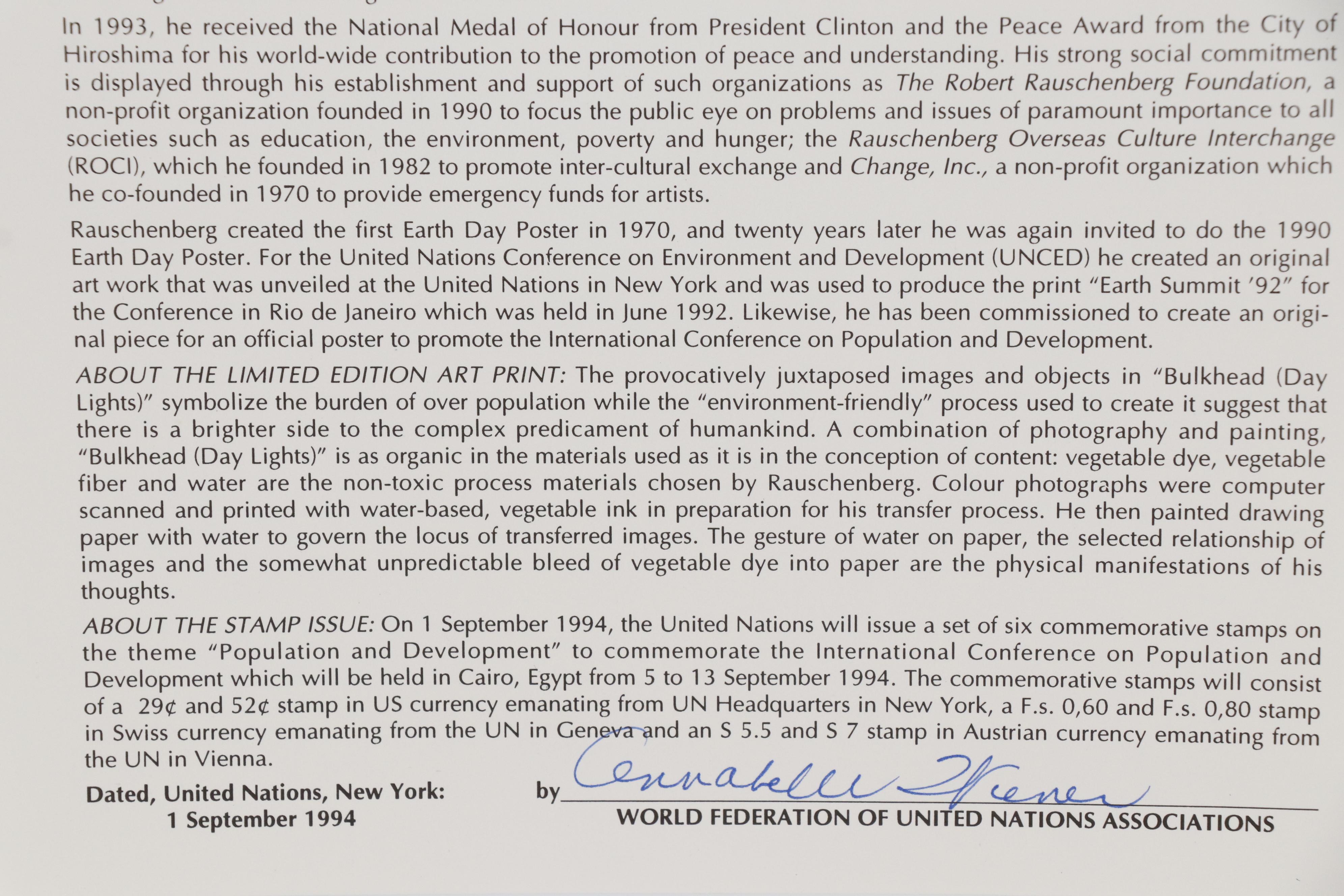 Robert Rauschenberg Offset Lithograph "International Conference on...", 1994