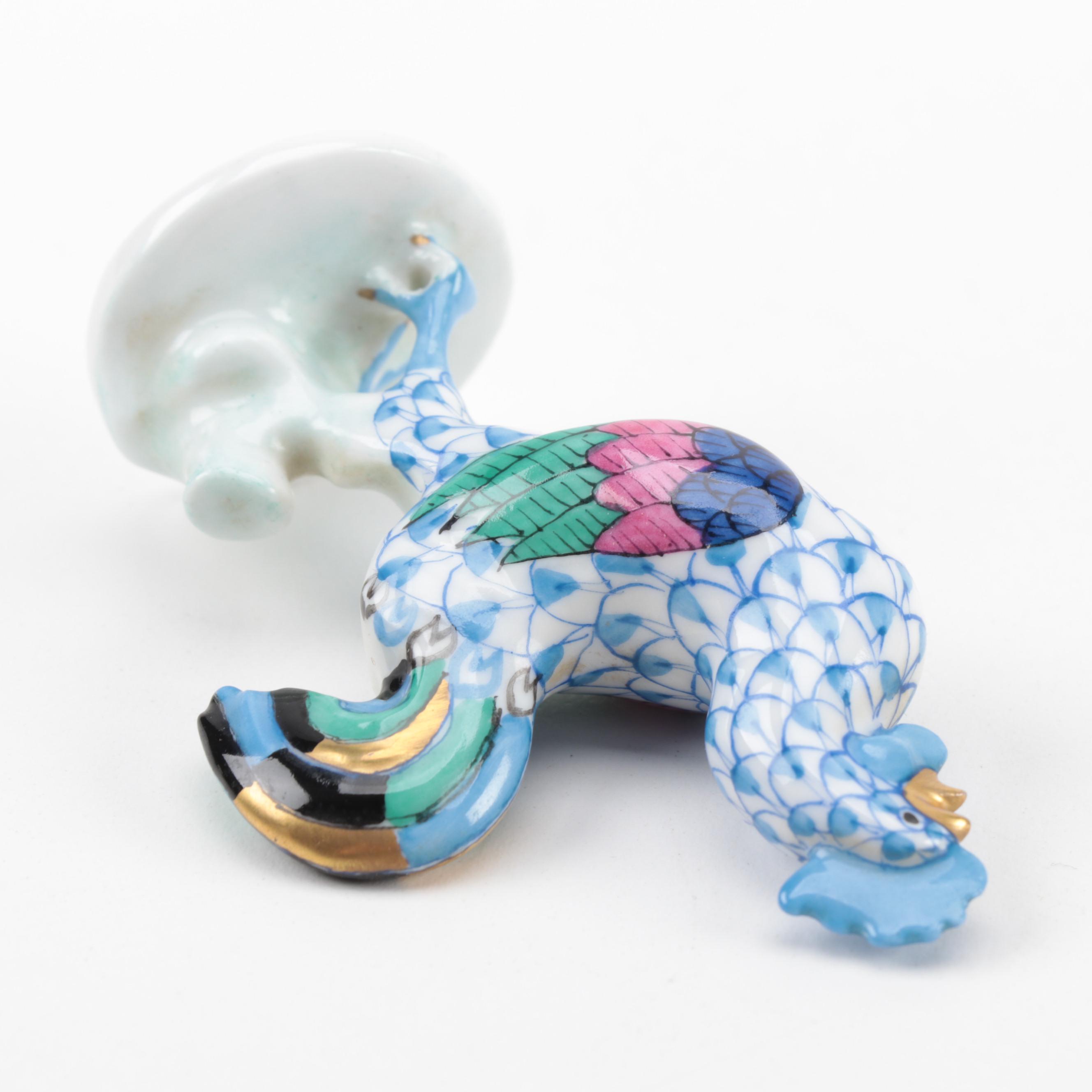 Herend Blue Fishnet with Gold "Rooster" Porcelain Figurine