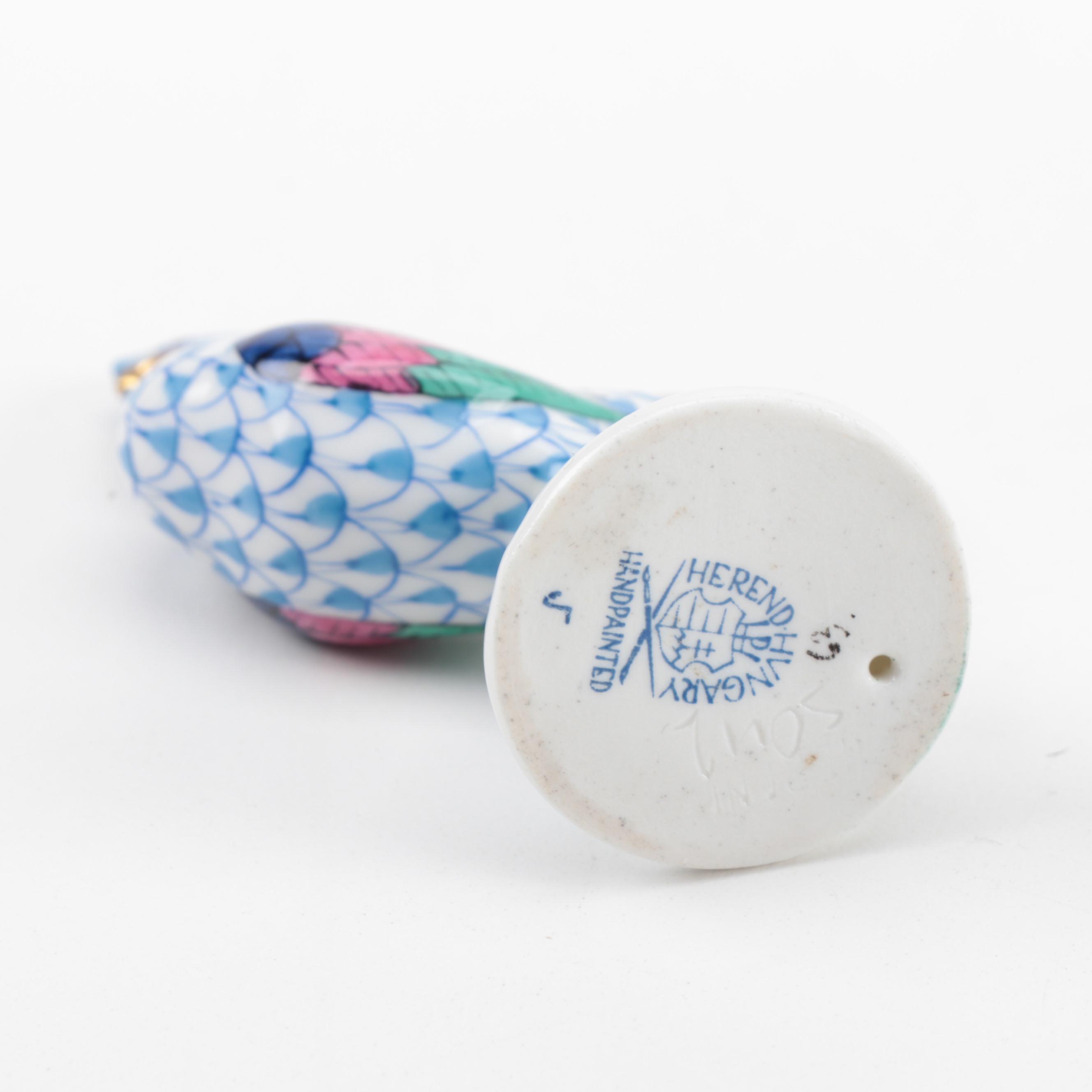 Herend Blue Fishnet with Gold "Rooster" Porcelain Figurine