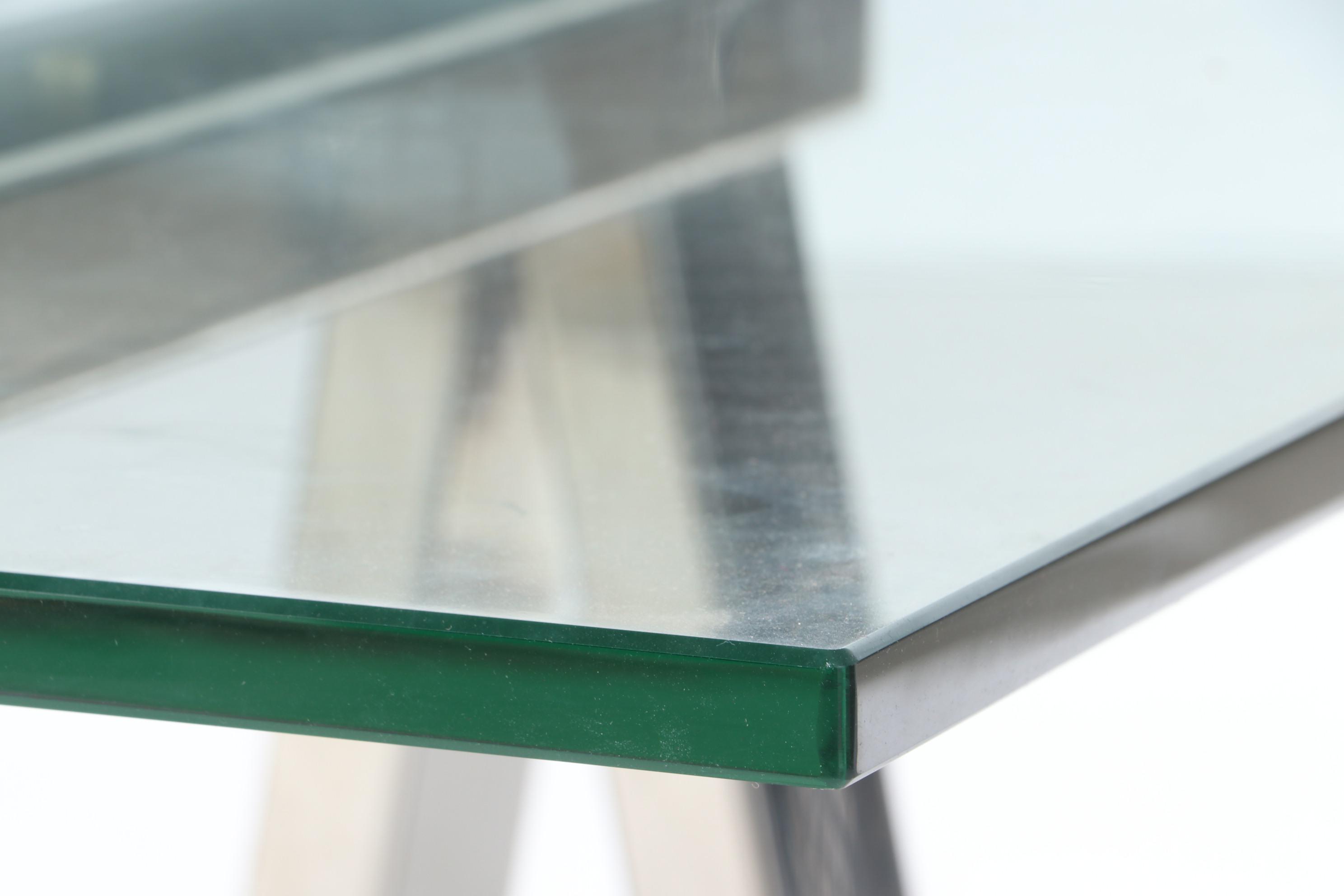 Williams-Sonoma Chrome Sawhorse and Glass-Top Table, 21st Century